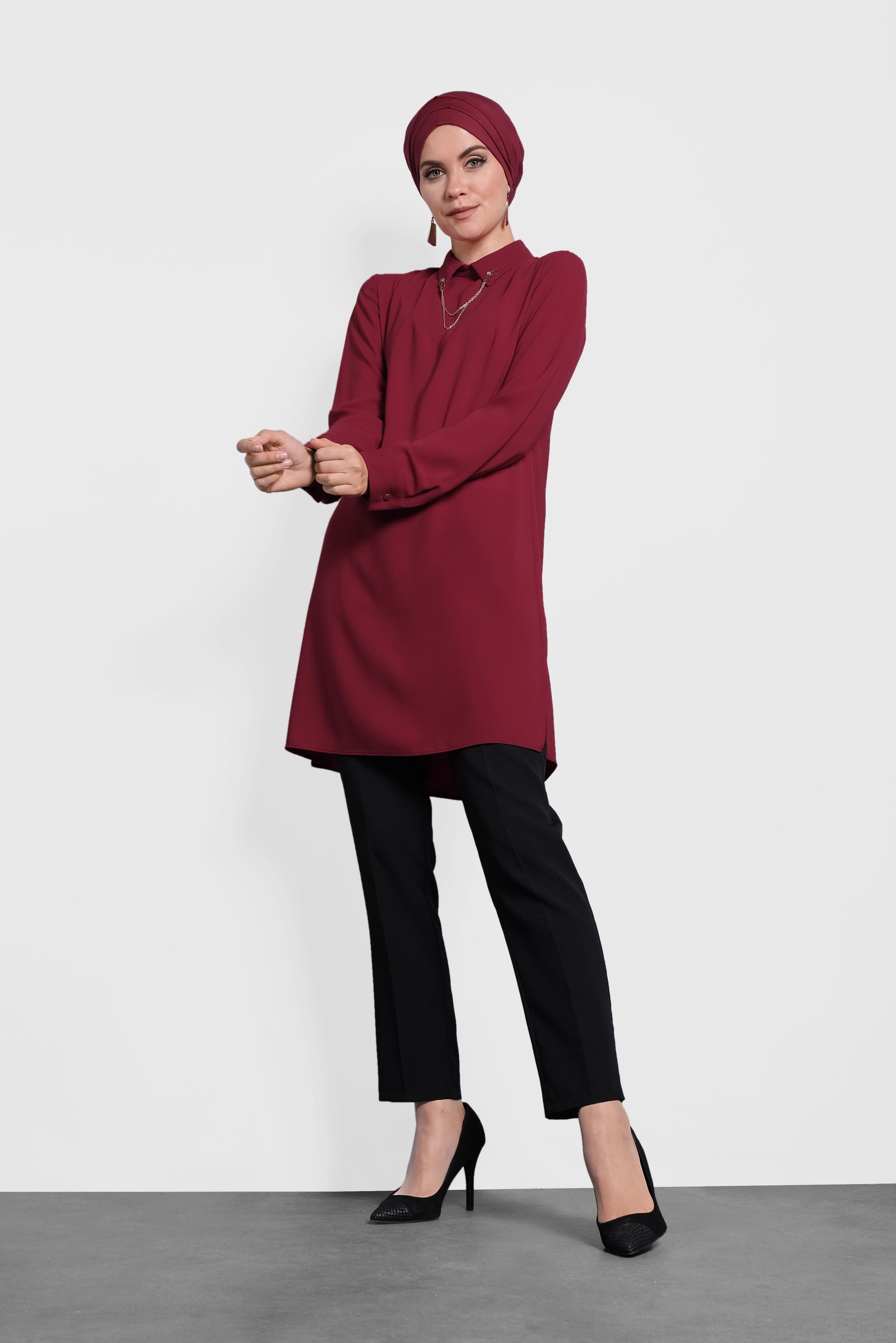 Tesettür giyim BORDO ŞİFON TUNİK 40210