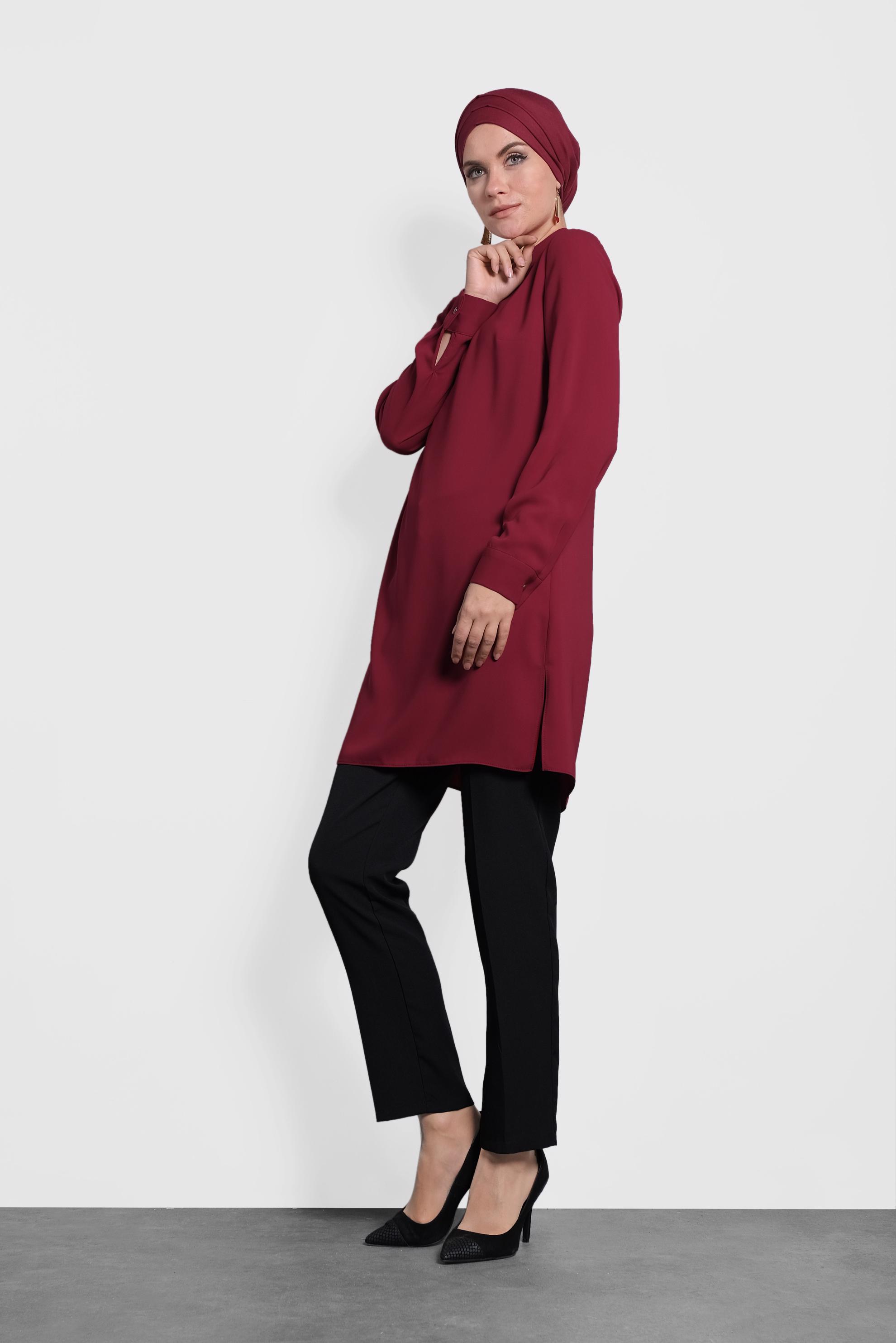 Tesettür giyim BORDO ŞİFON TUNİK 40210