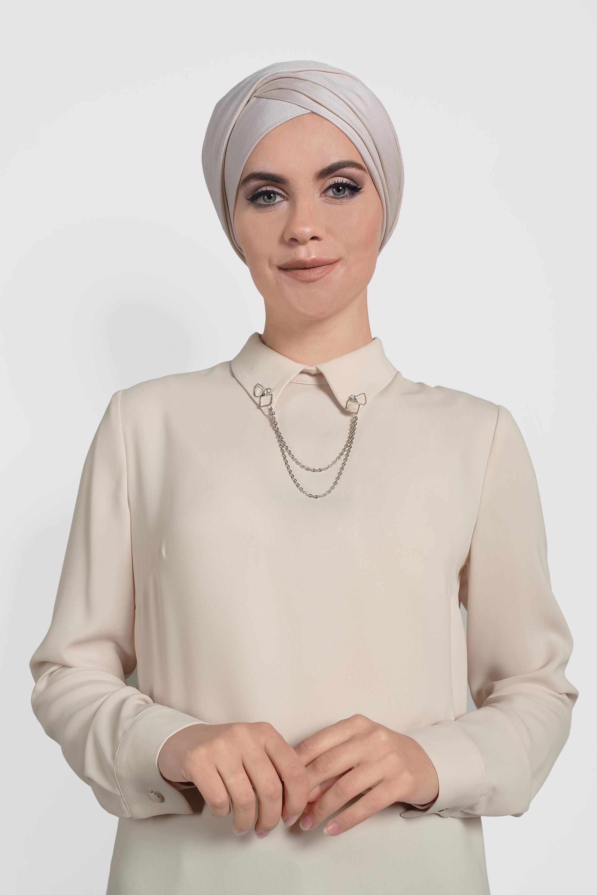 Tesettür giyim BEJ ŞİFON TUNİK 40210