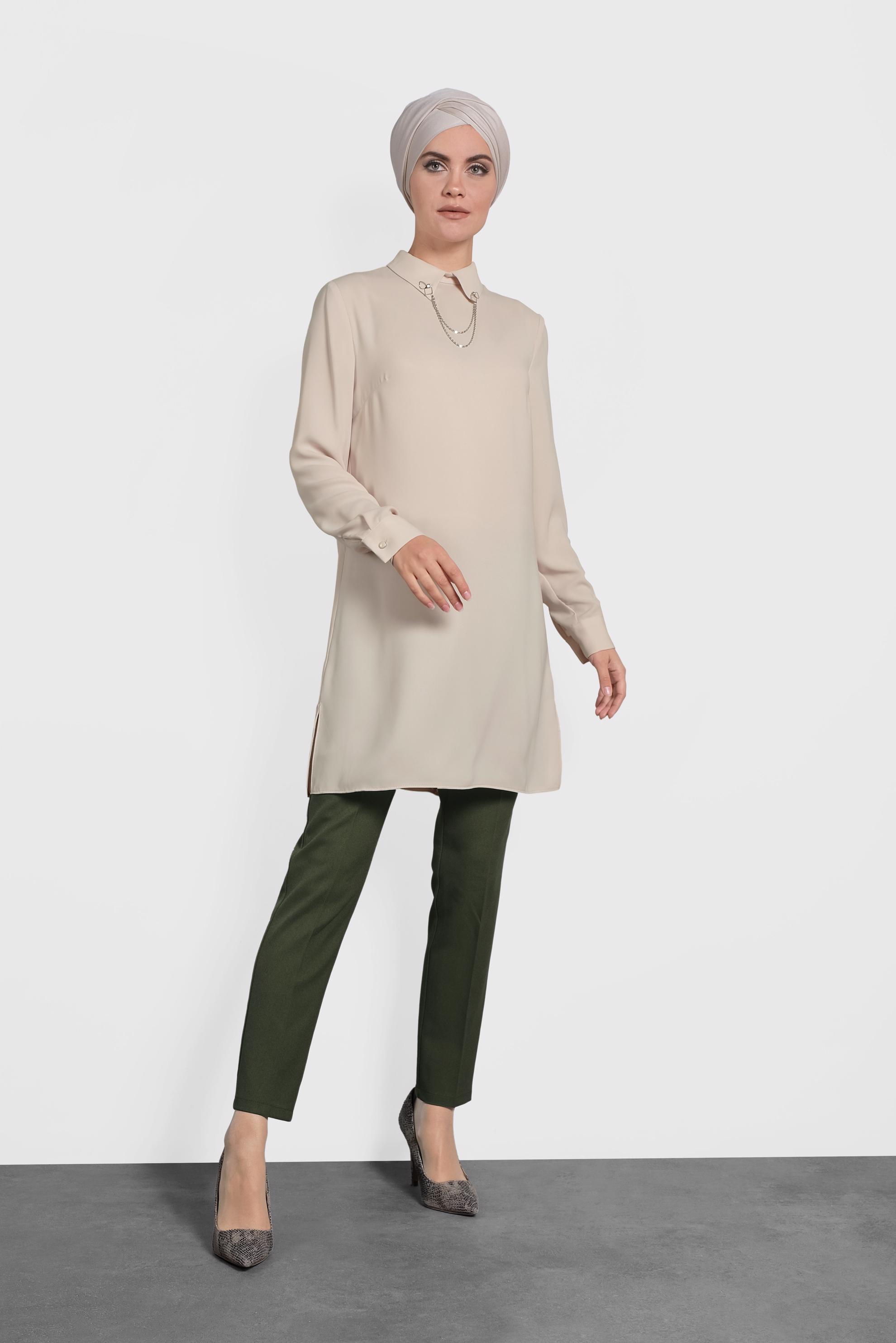 Tesettür giyim BEJ ŞİFON TUNİK 40210