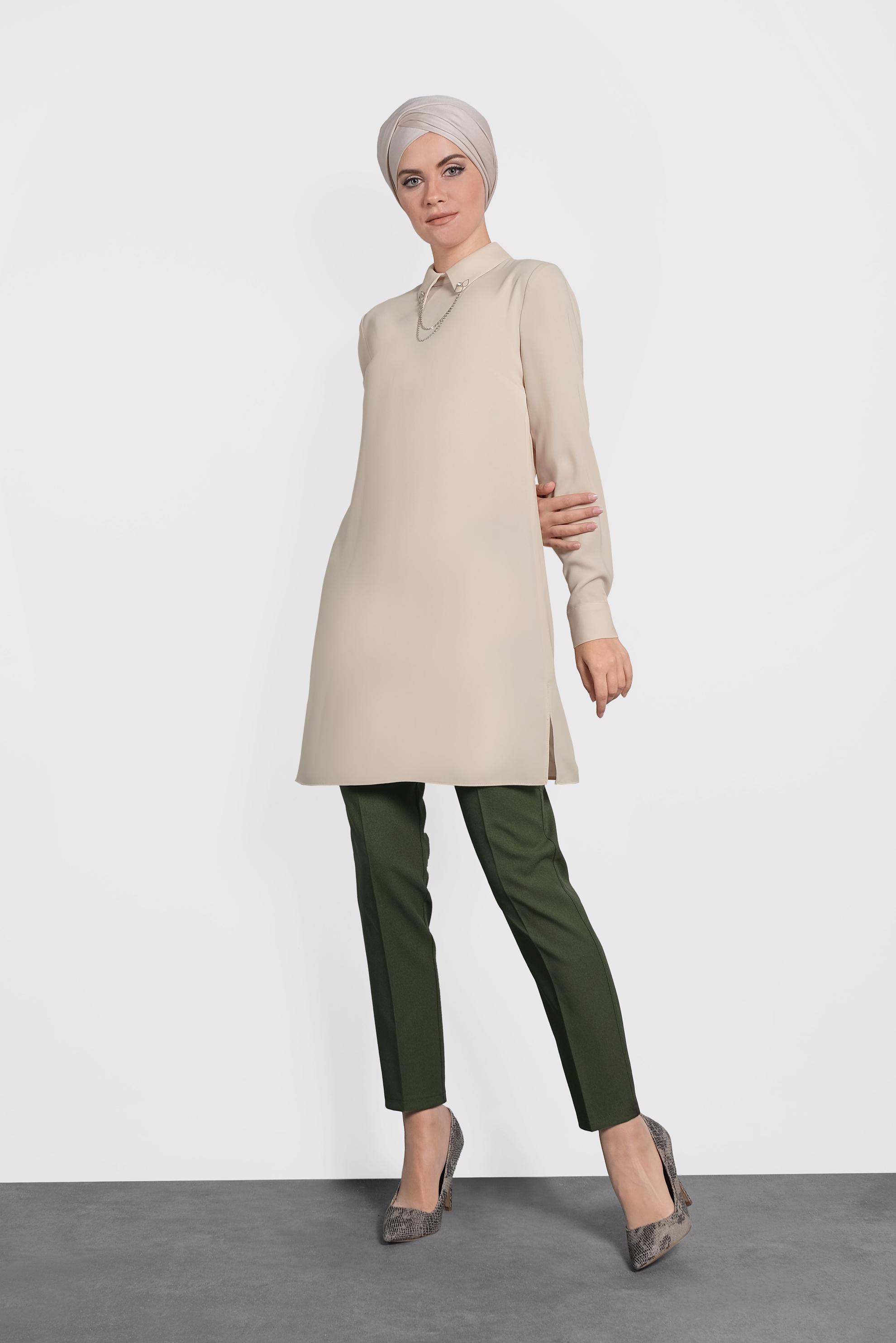 Tesettür giyim BEJ ŞİFON TUNİK 40210