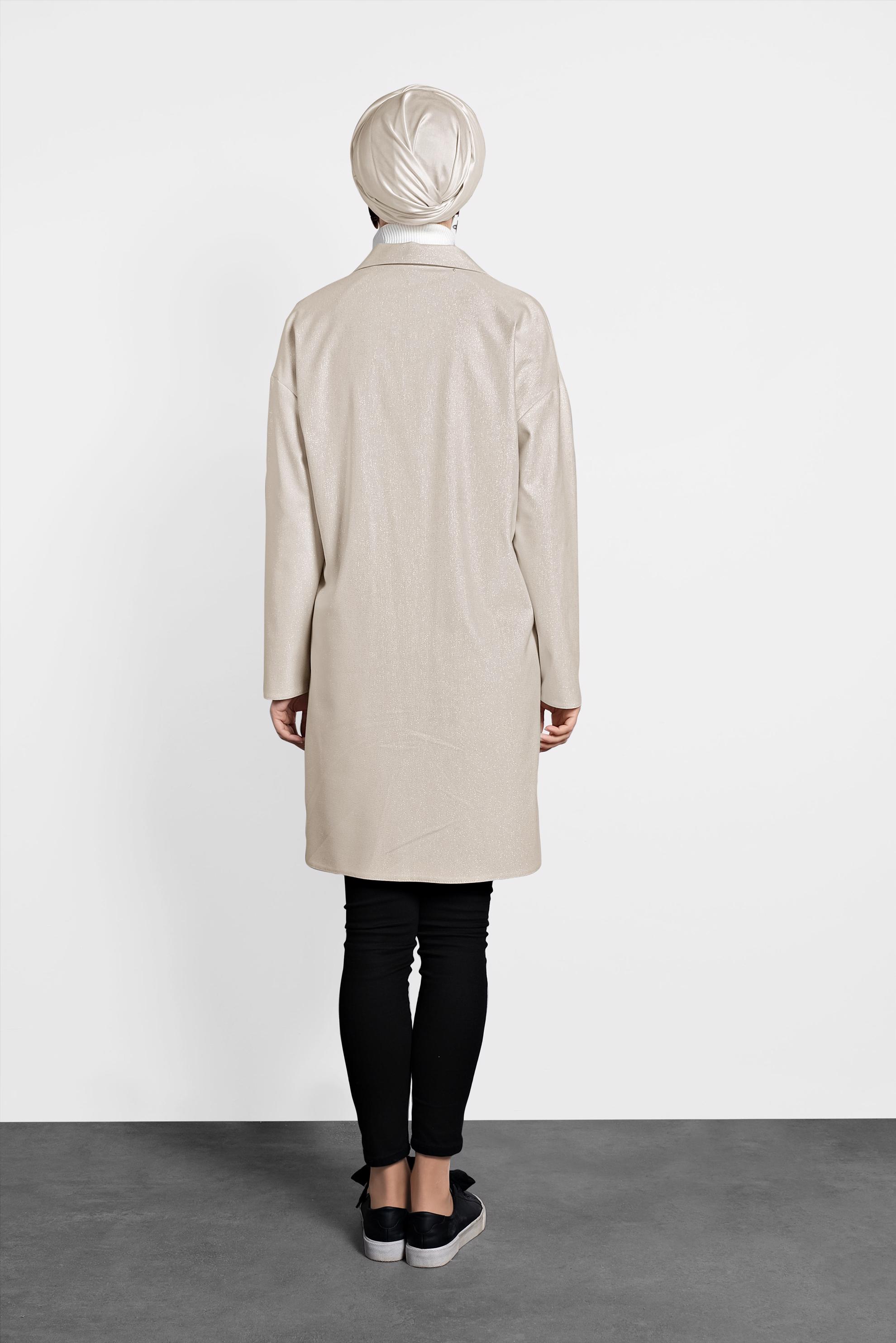 Tesettür giyim EKRU DÜĞMELİ GÖMLEK YAKA TUNİK 40211