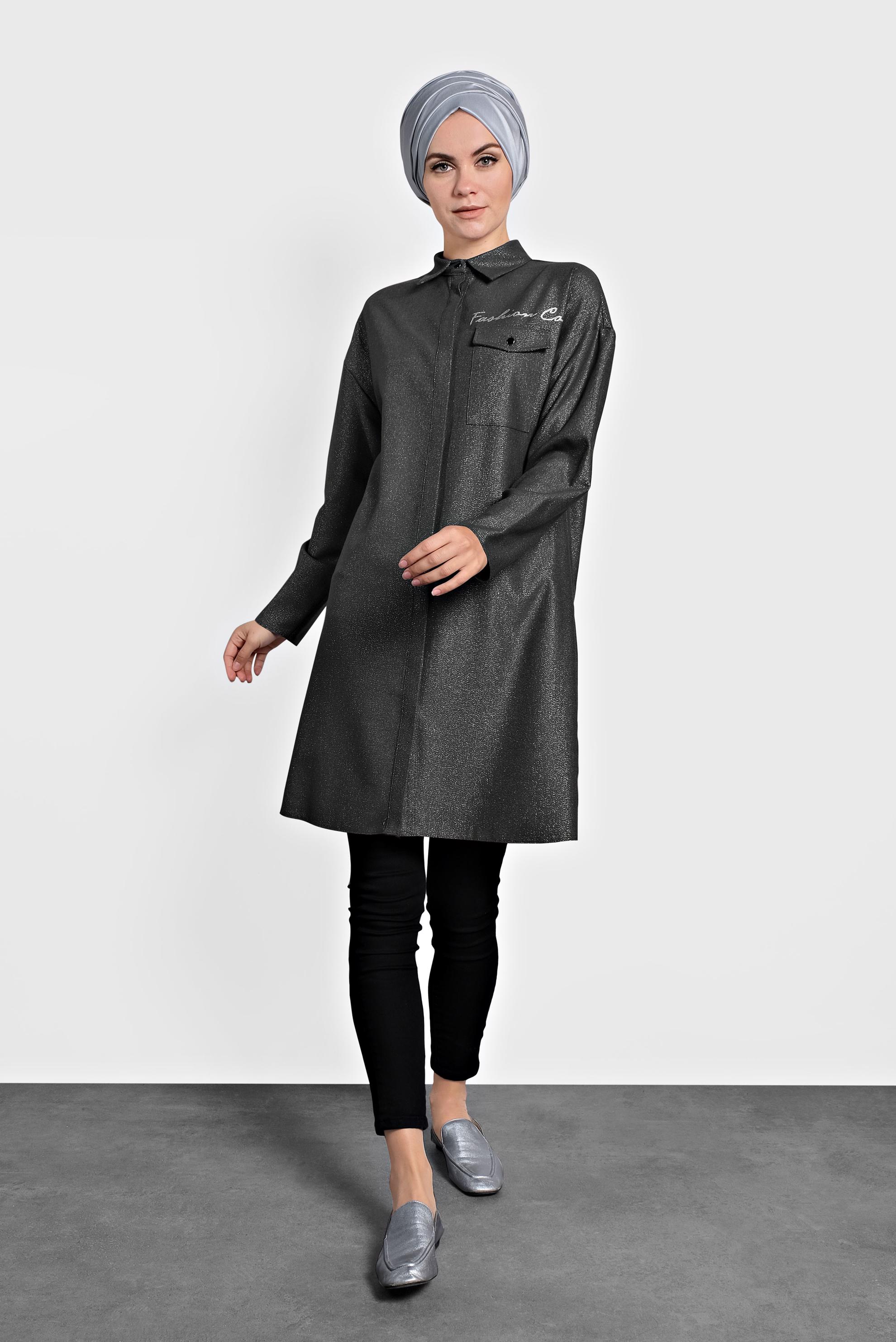 Tesettür giyim HAKİ DÜĞMELİ GÖMLEK YAKA TUNİK 40211