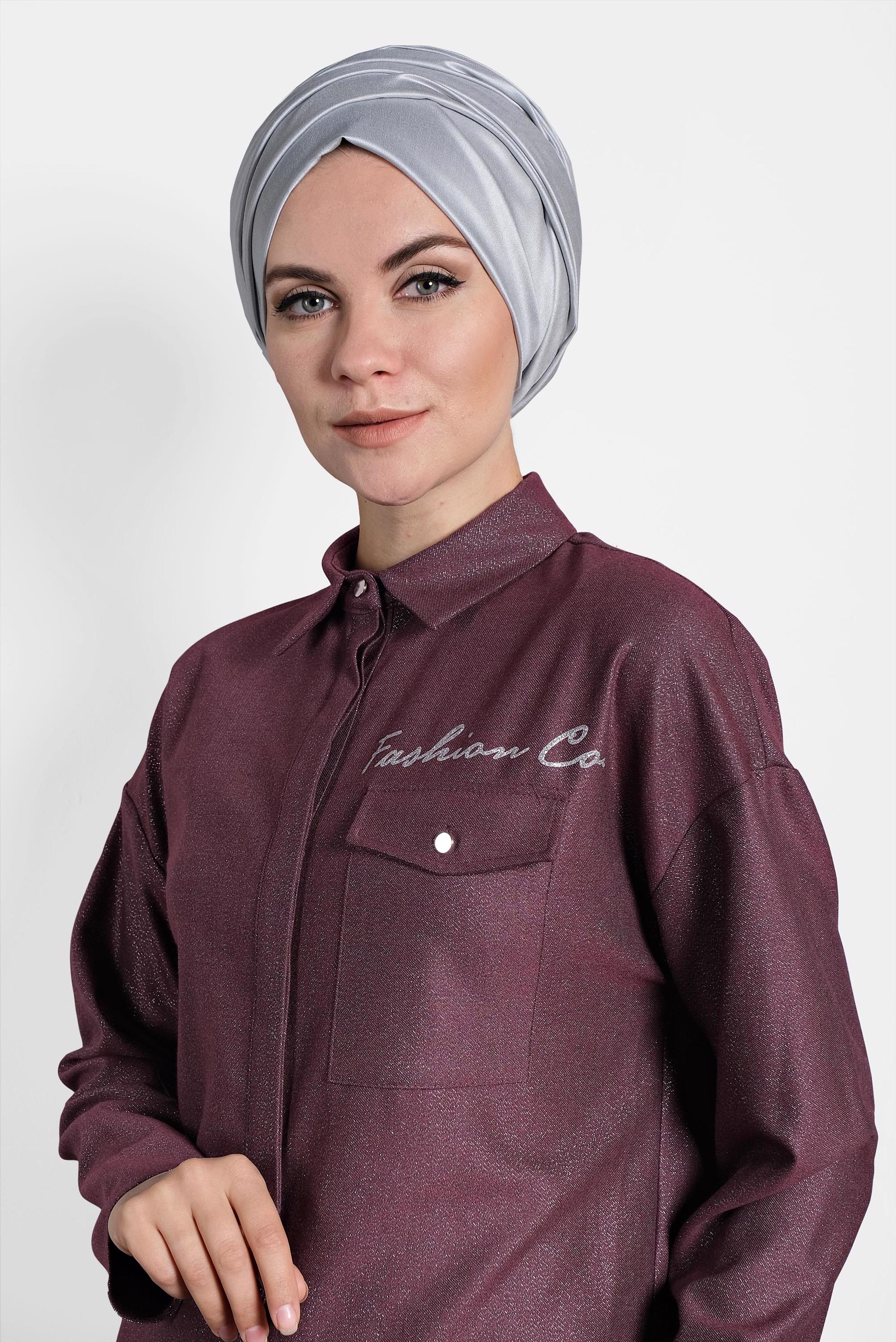 Tesettür giyim MÜRDÜM DÜĞMELİ GÖMLEK YAKA TUNİK 40211