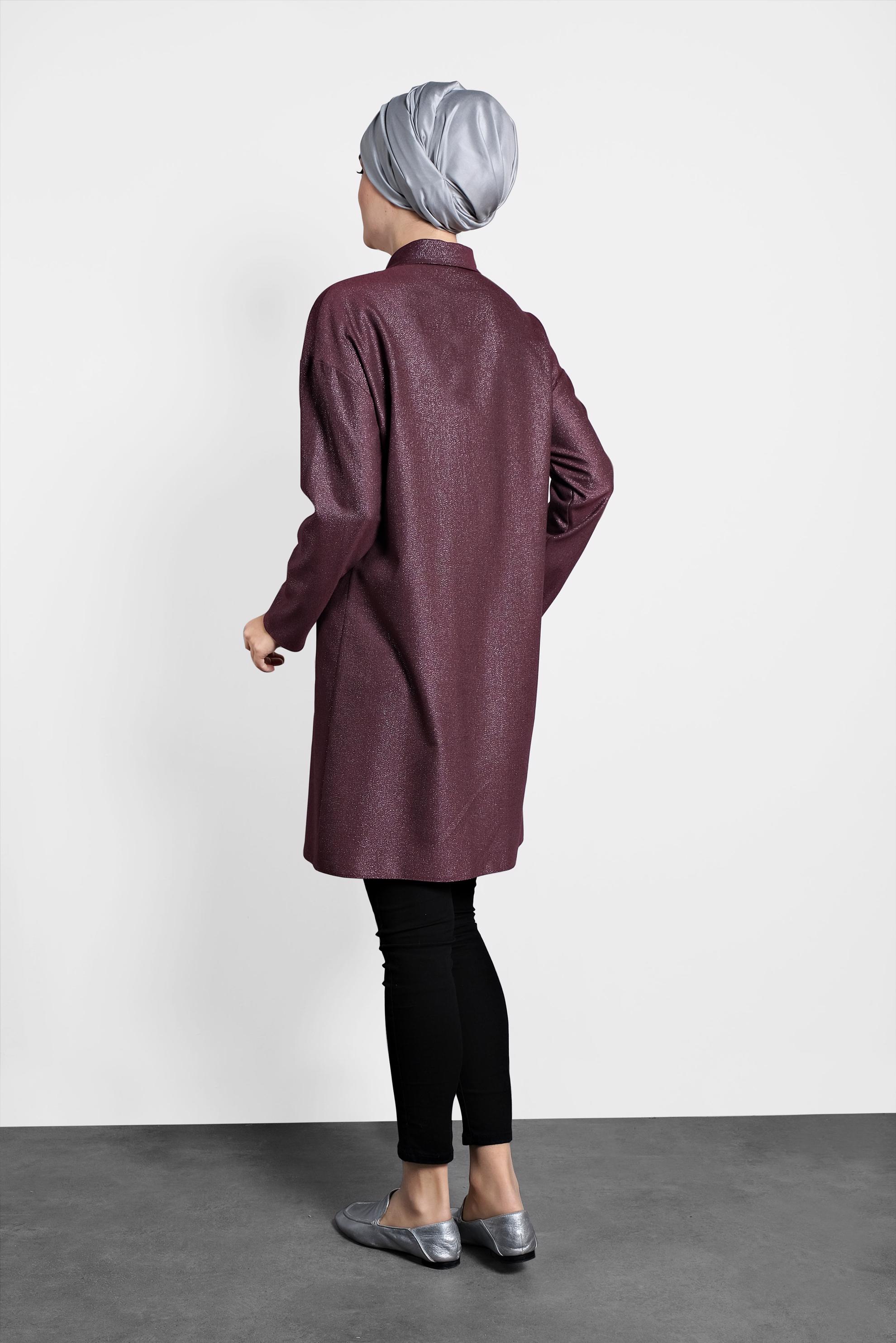 Tesettür giyim MÜRDÜM DÜĞMELİ GÖMLEK YAKA TUNİK 40211