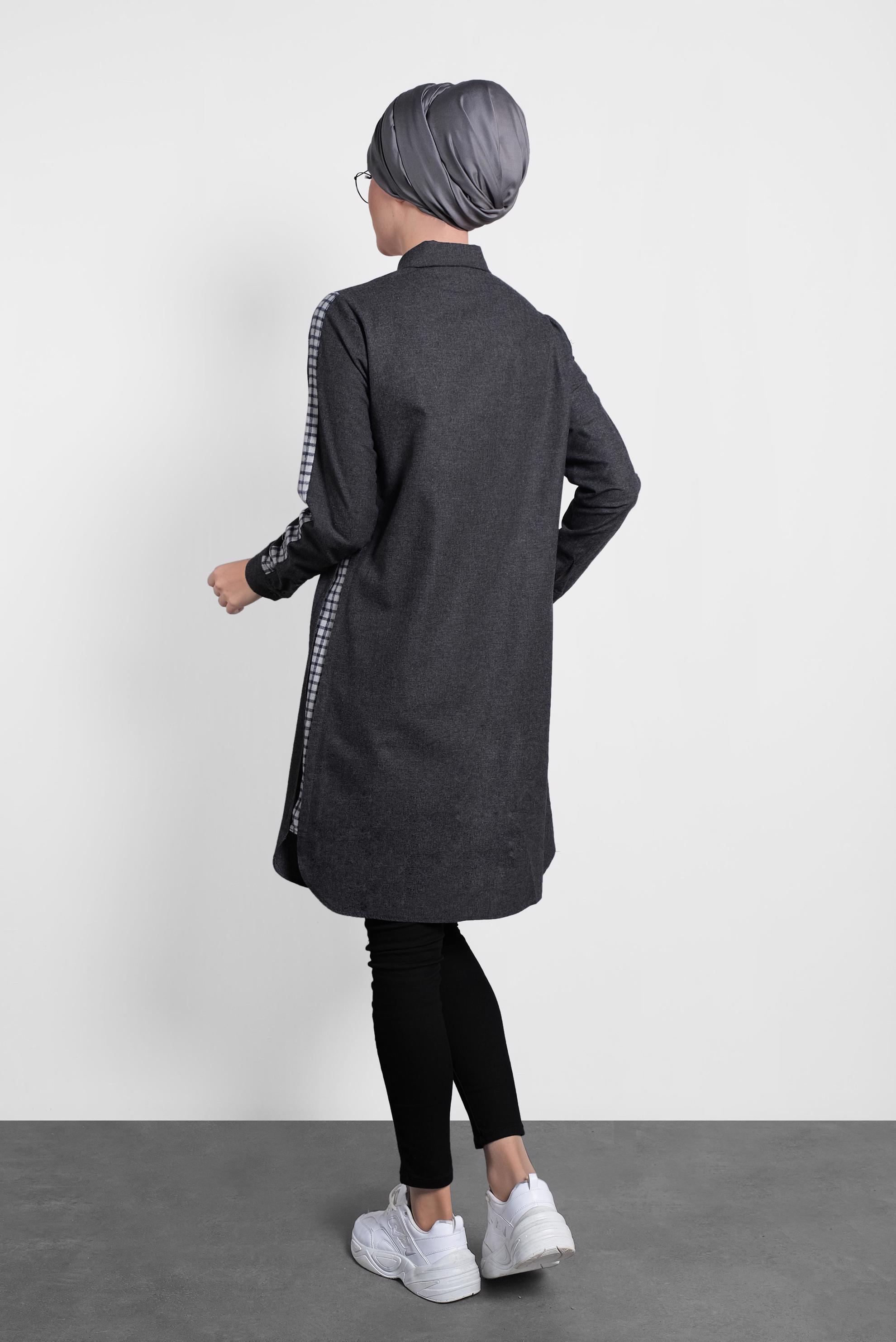 Tesettür giyim GRİ DÜĞMELİ GÖMLEK YAKA TUNİK 40212 