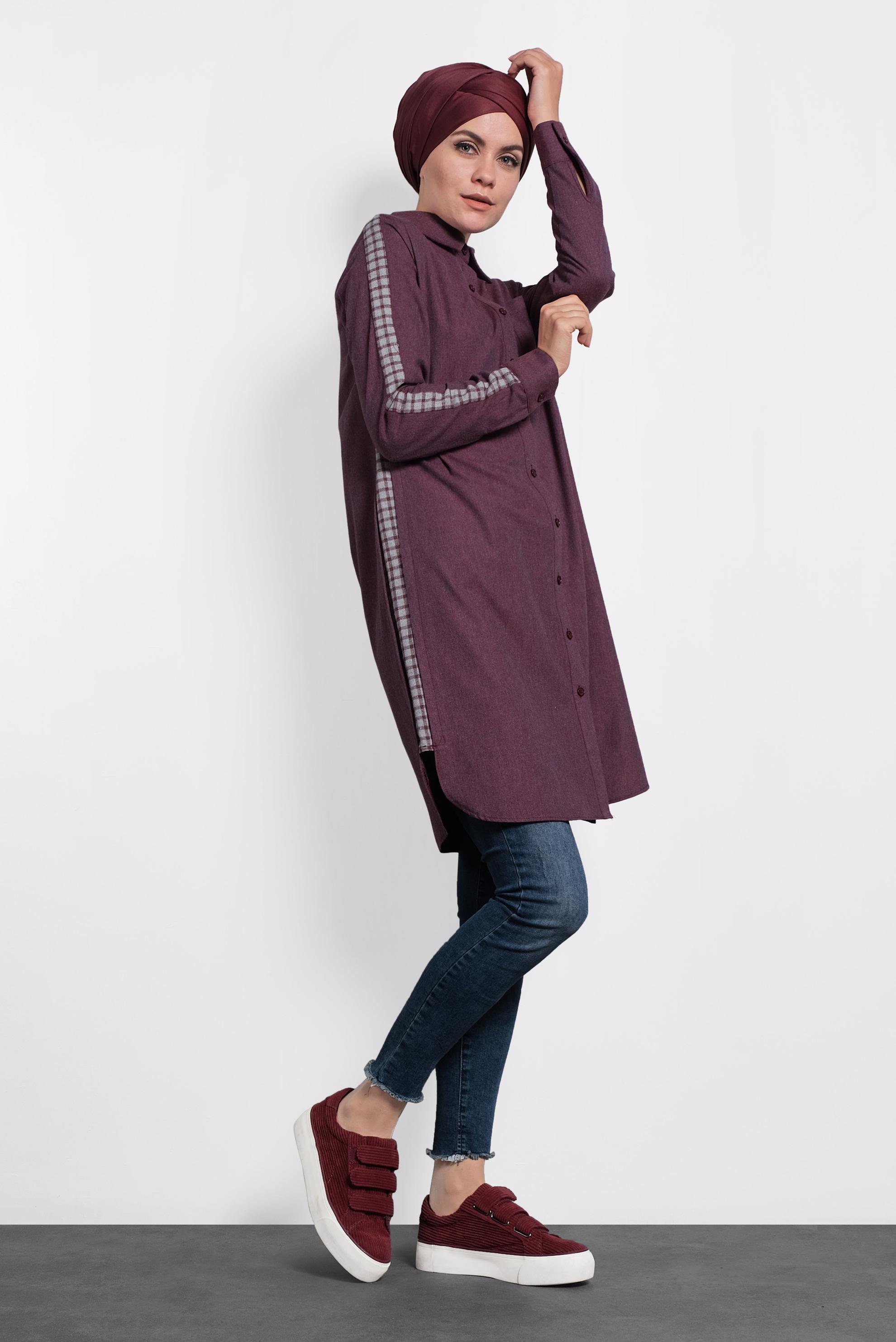 Tesettür giyim LACİVERT DÜĞMELİ GÖMLEK YAKA TUNİK 40212 