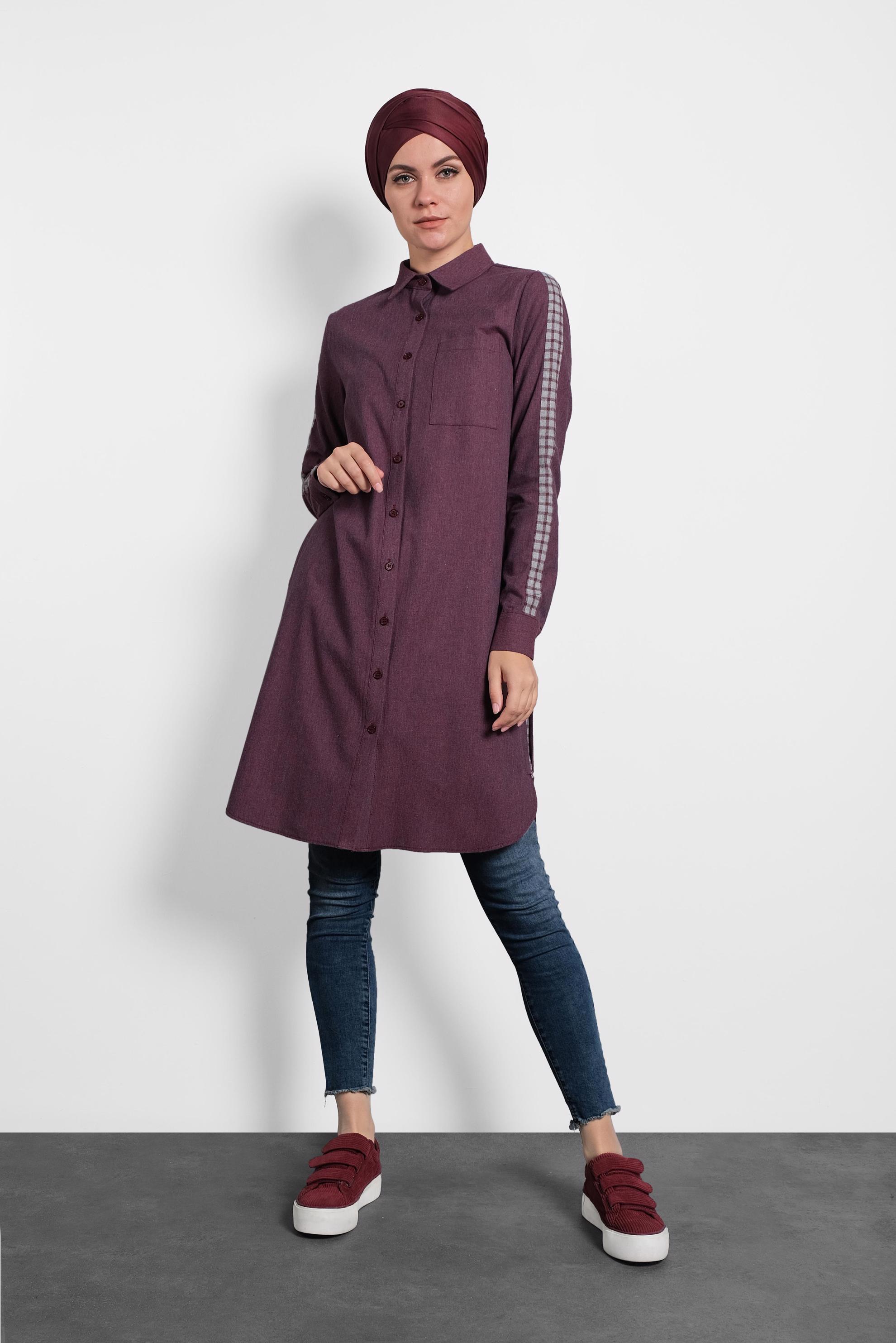 Tesettür giyim LACİVERT DÜĞMELİ GÖMLEK YAKA TUNİK 40212 