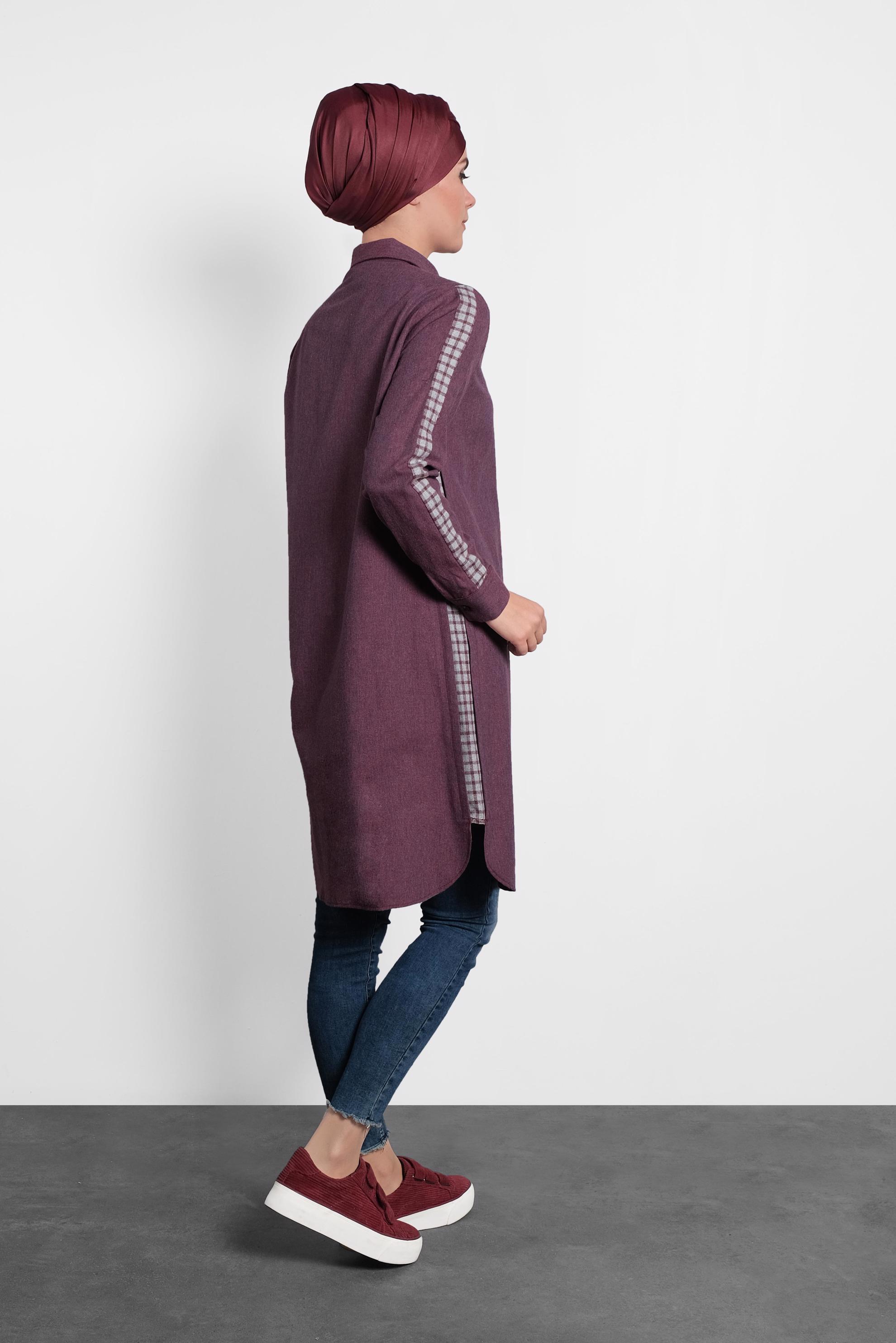 Tesettür giyim LACİVERT DÜĞMELİ GÖMLEK YAKA TUNİK 40212 