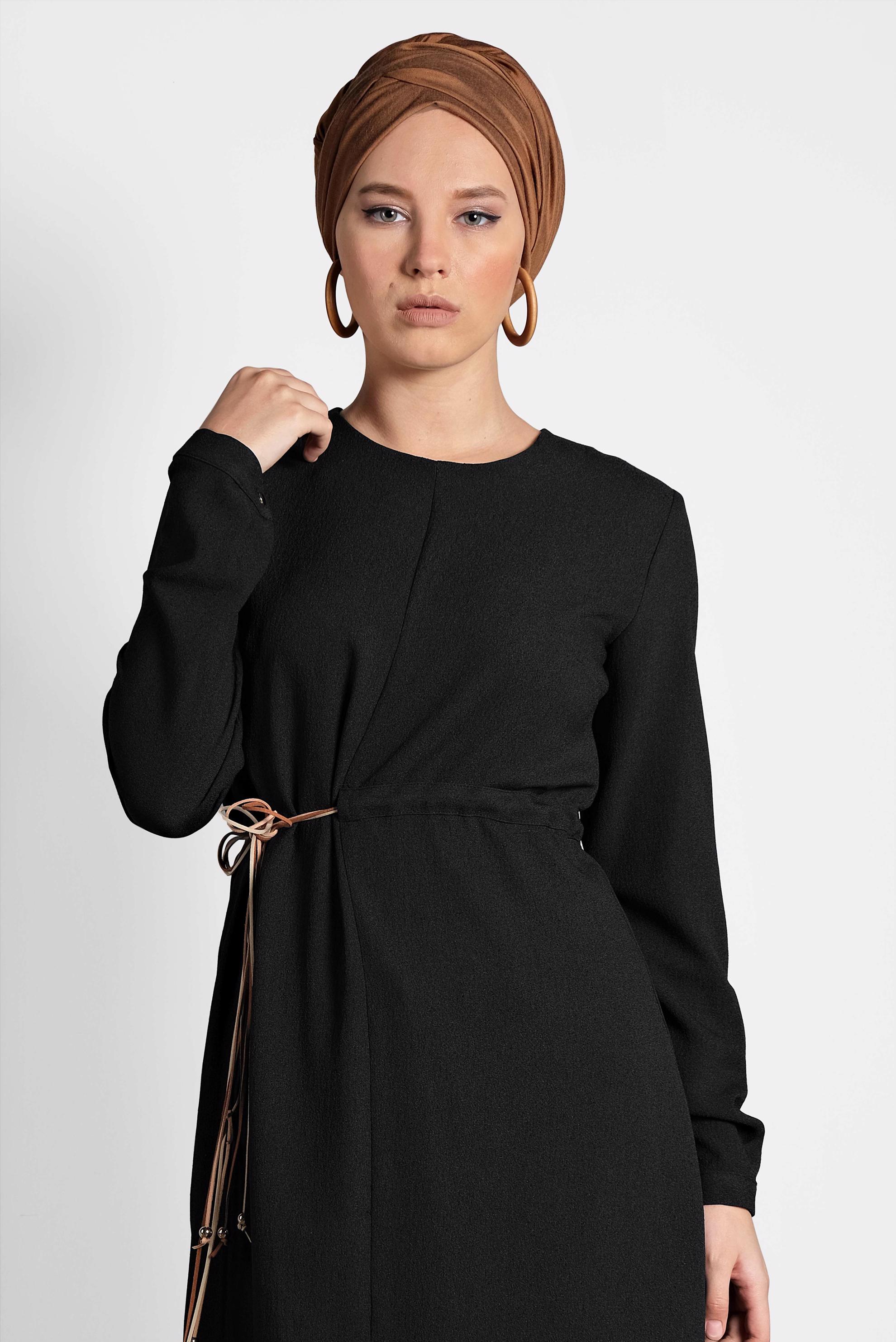 Tesettür giyim SİYAH ASİMETRİK TUNİK 40237