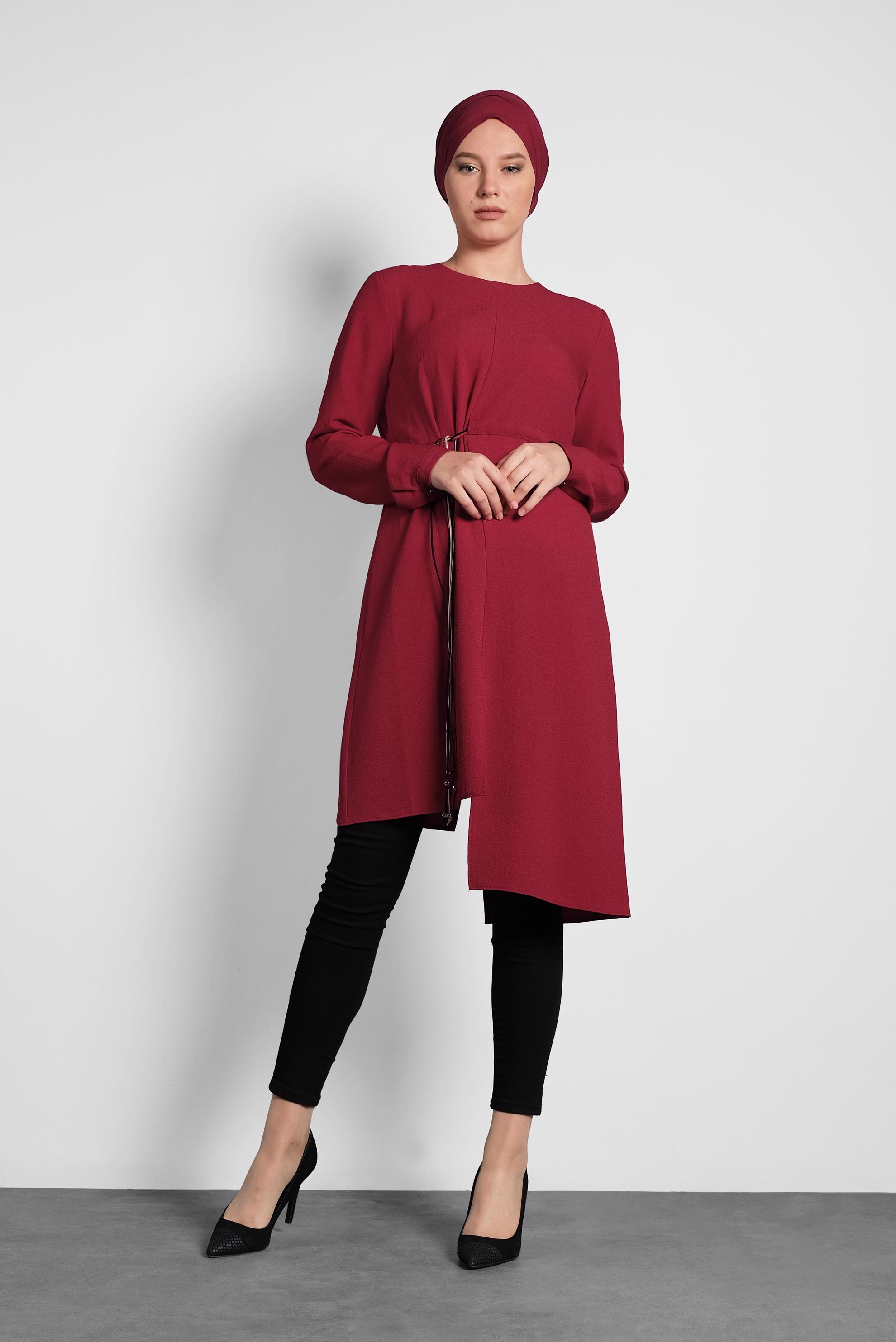 Tesettür giyim BORDO ASİMETRİK TUNİK 40237