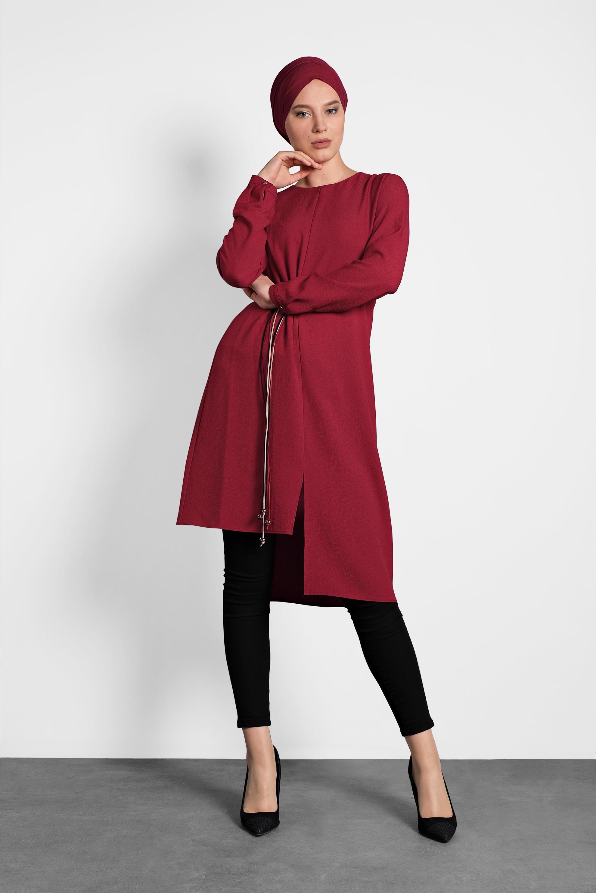 Tesettür giyim BORDO ASİMETRİK TUNİK 40237