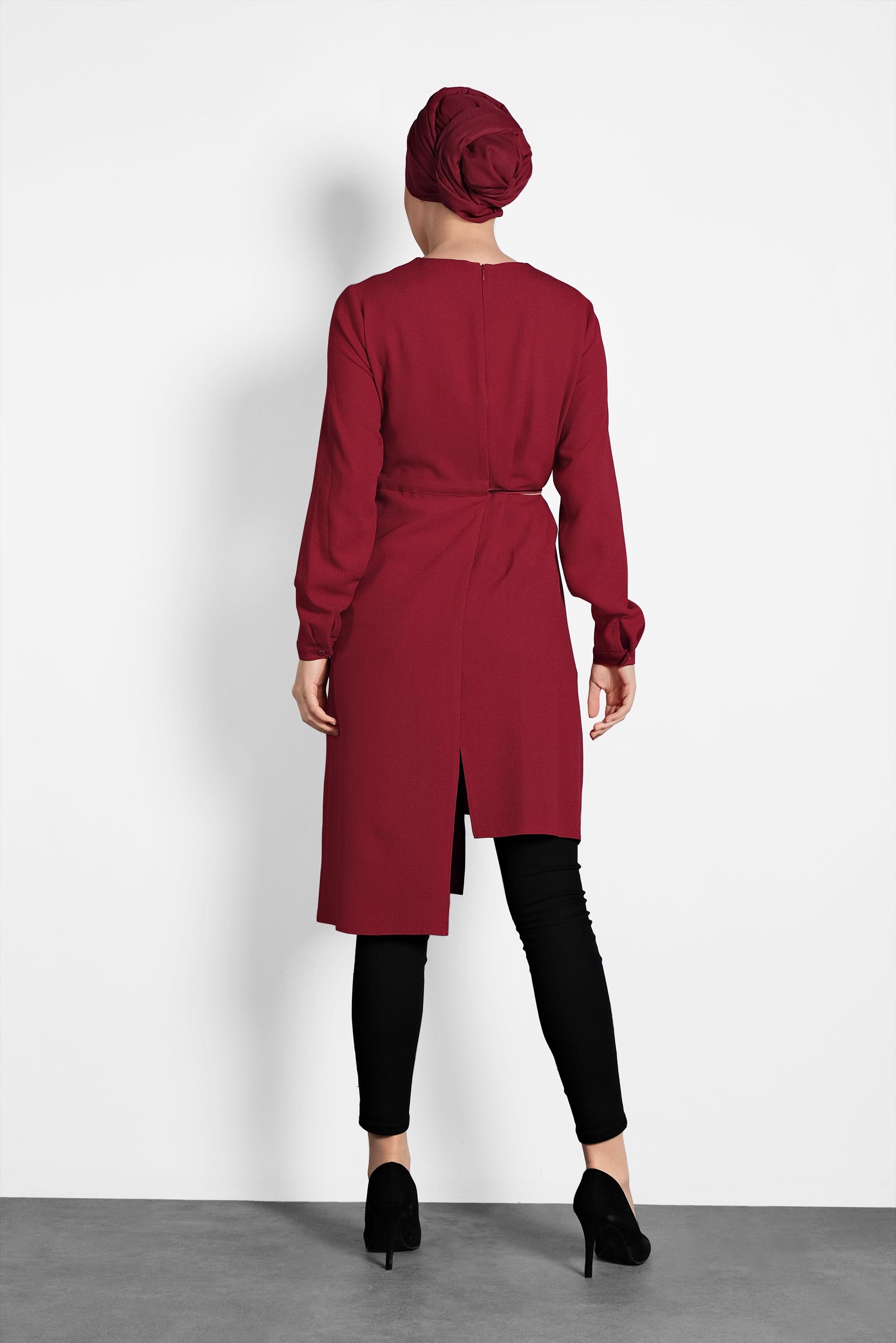 Tesettür giyim BORDO ASİMETRİK TUNİK 40237