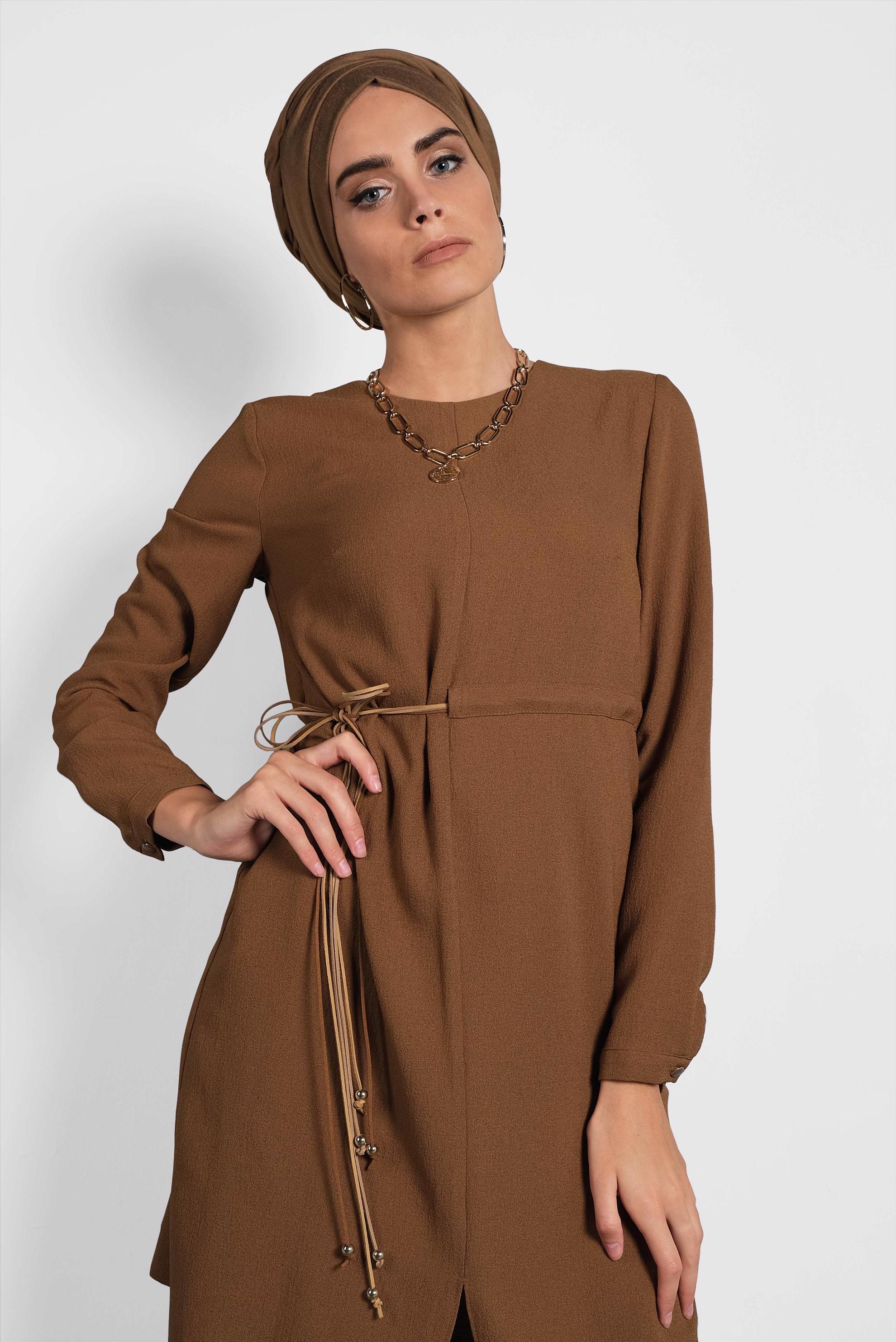 Tesettür giyim TABA ASİMETRİK TUNİK 40237