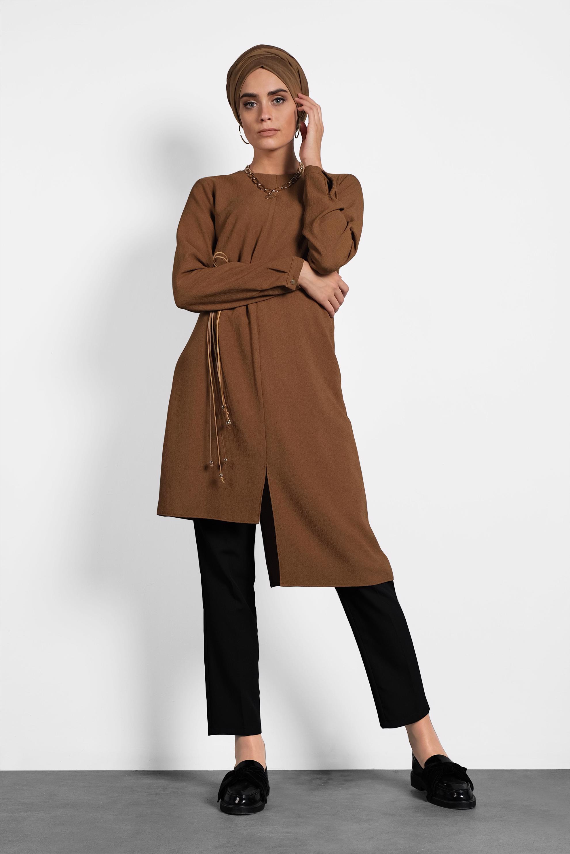 Tesettür giyim TABA ASİMETRİK TUNİK 40237