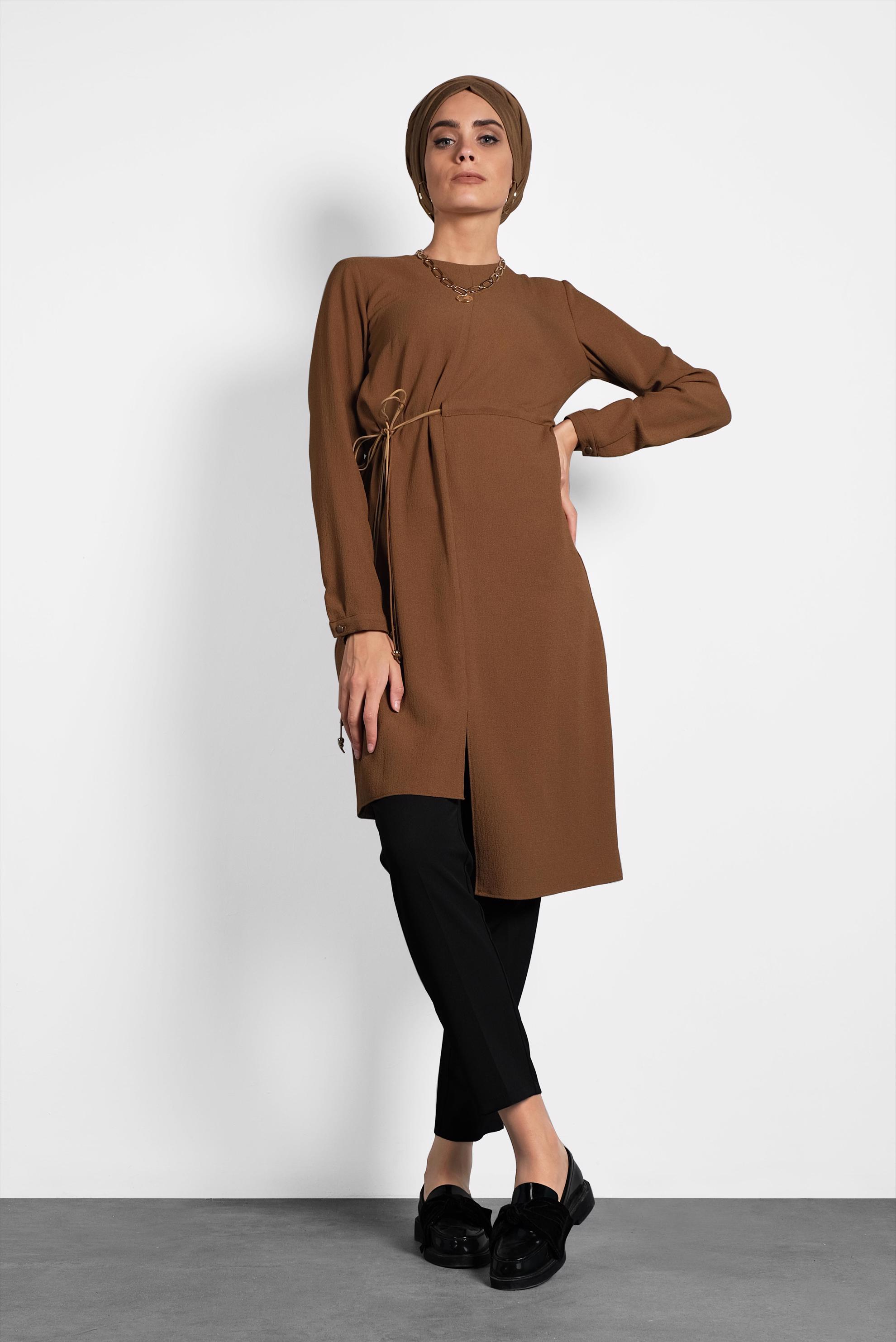 Tesettür giyim TABA ASİMETRİK TUNİK 40237