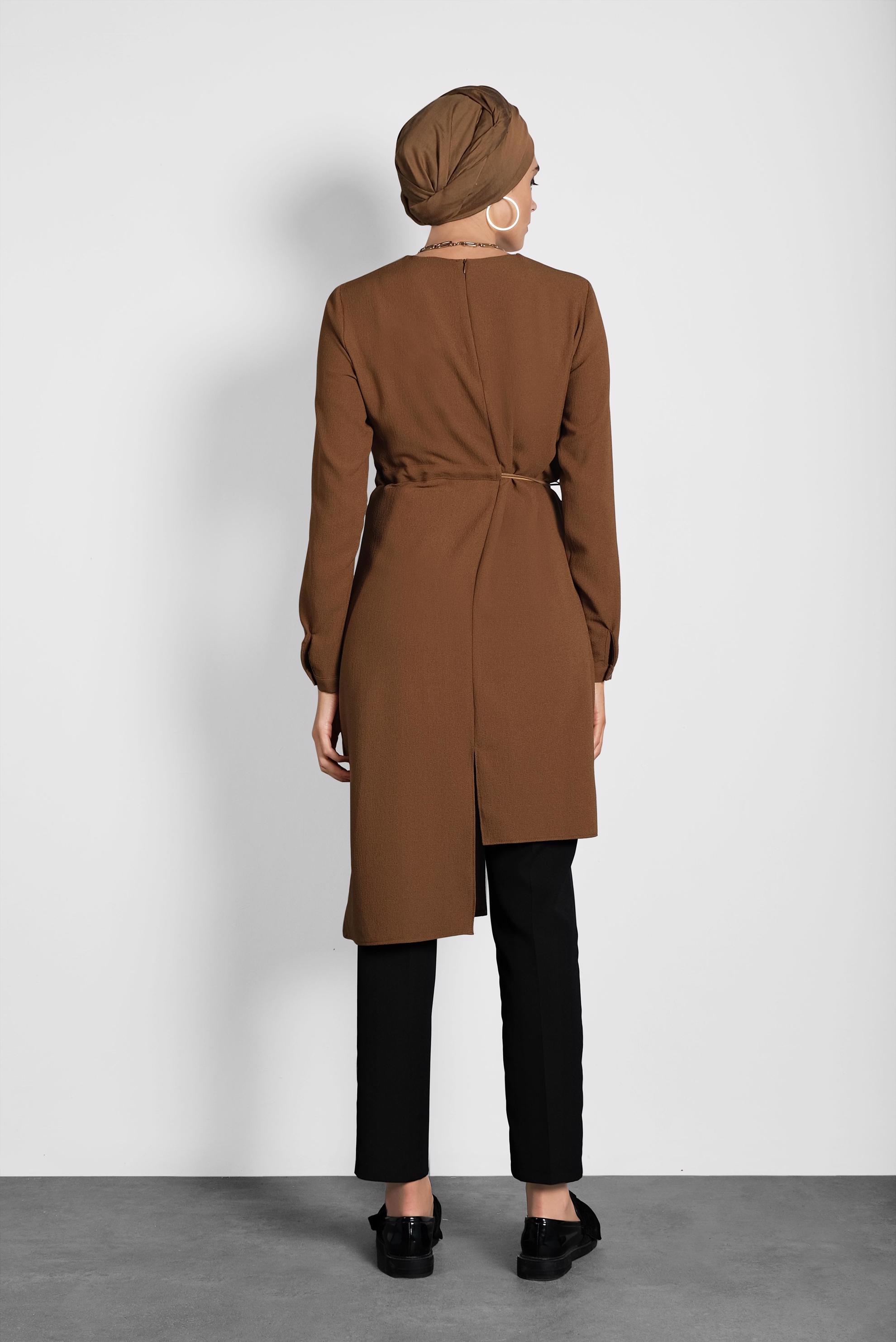 Tesettür giyim TABA ASİMETRİK TUNİK 40237