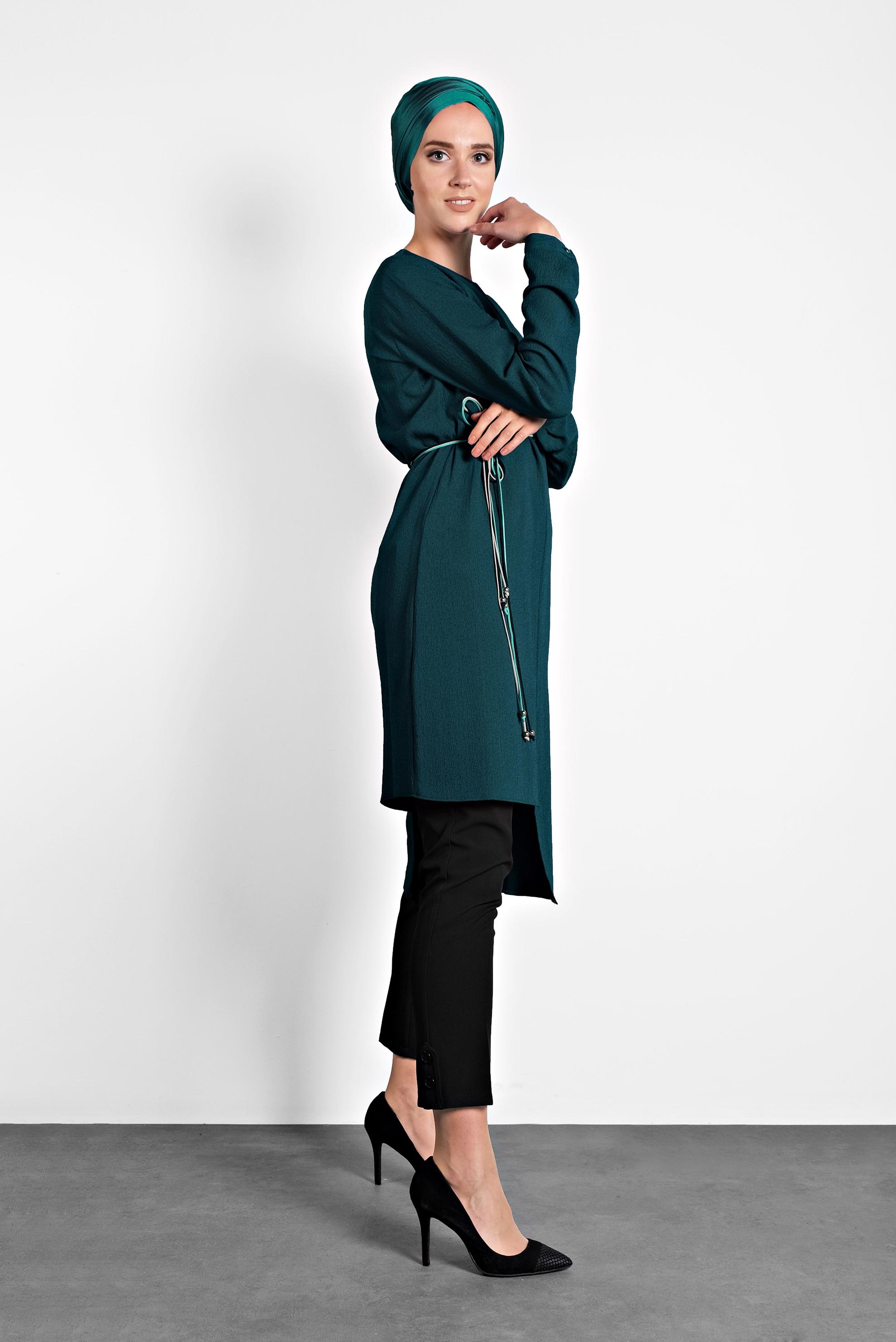 Tesettür giyim YEŞİL ASİMETRİK TUNİK 40237