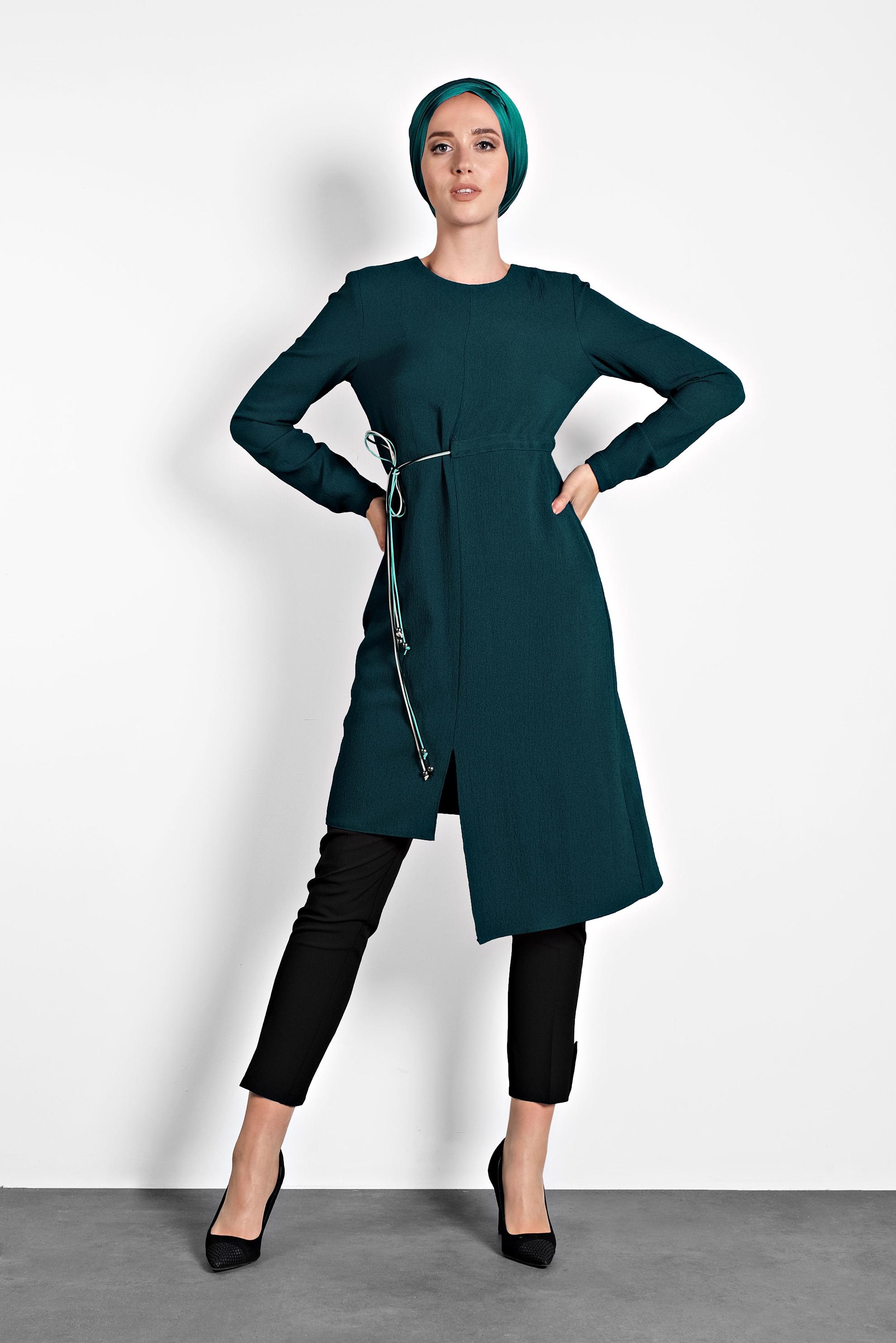 Tesettür giyim YEŞİL ASİMETRİK TUNİK 40237