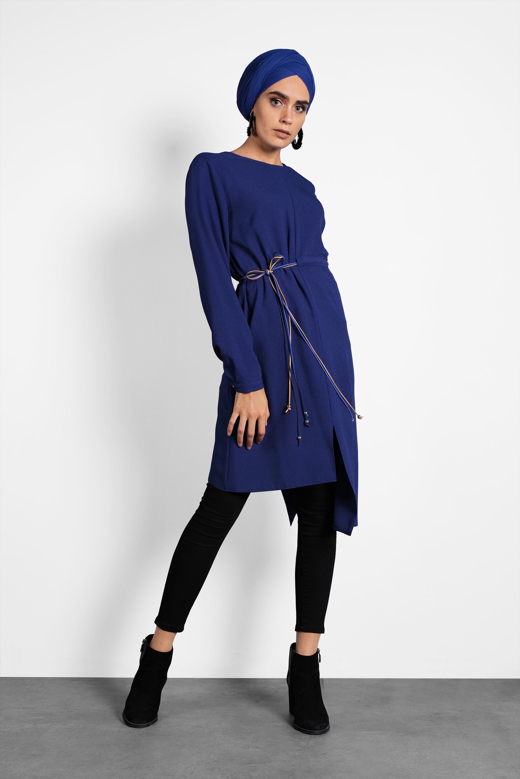 Tesettür giyim MAVİ ASİMETRİK TUNİK 40237