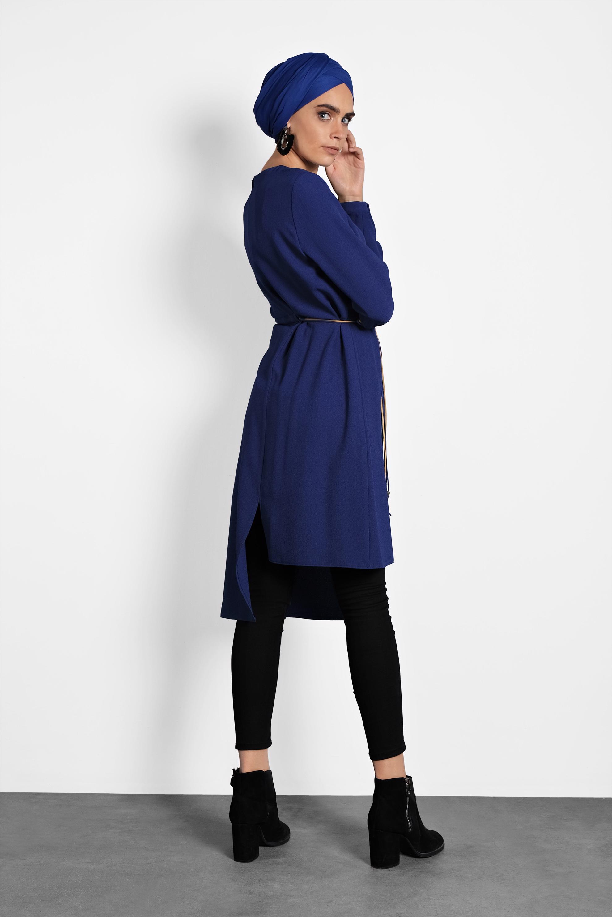 Tesettür giyim MAVİ ASİMETRİK TUNİK 40237