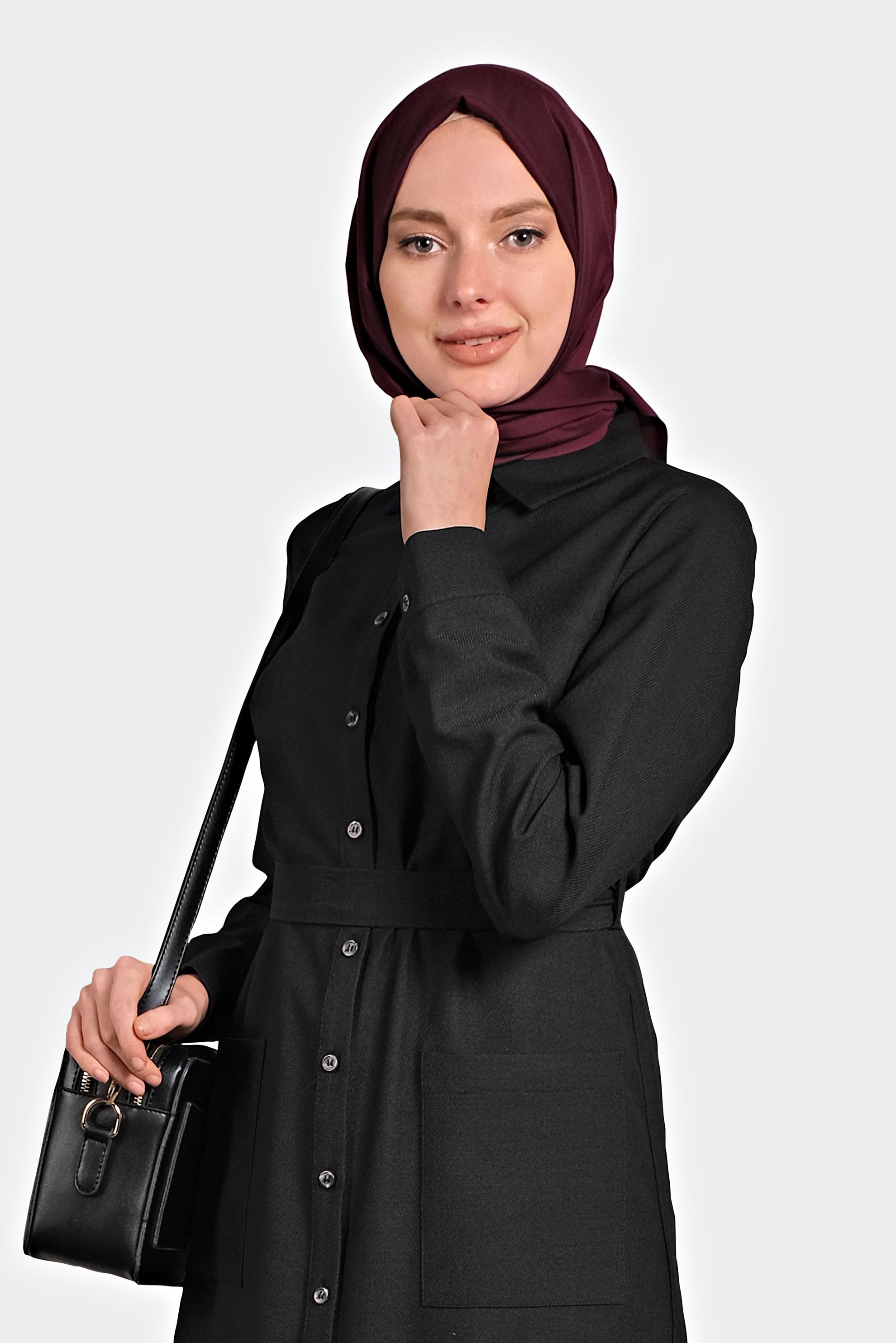 Tesettür giyim SİYAH DÜĞMELİ CEPLİ TUNİK 40256