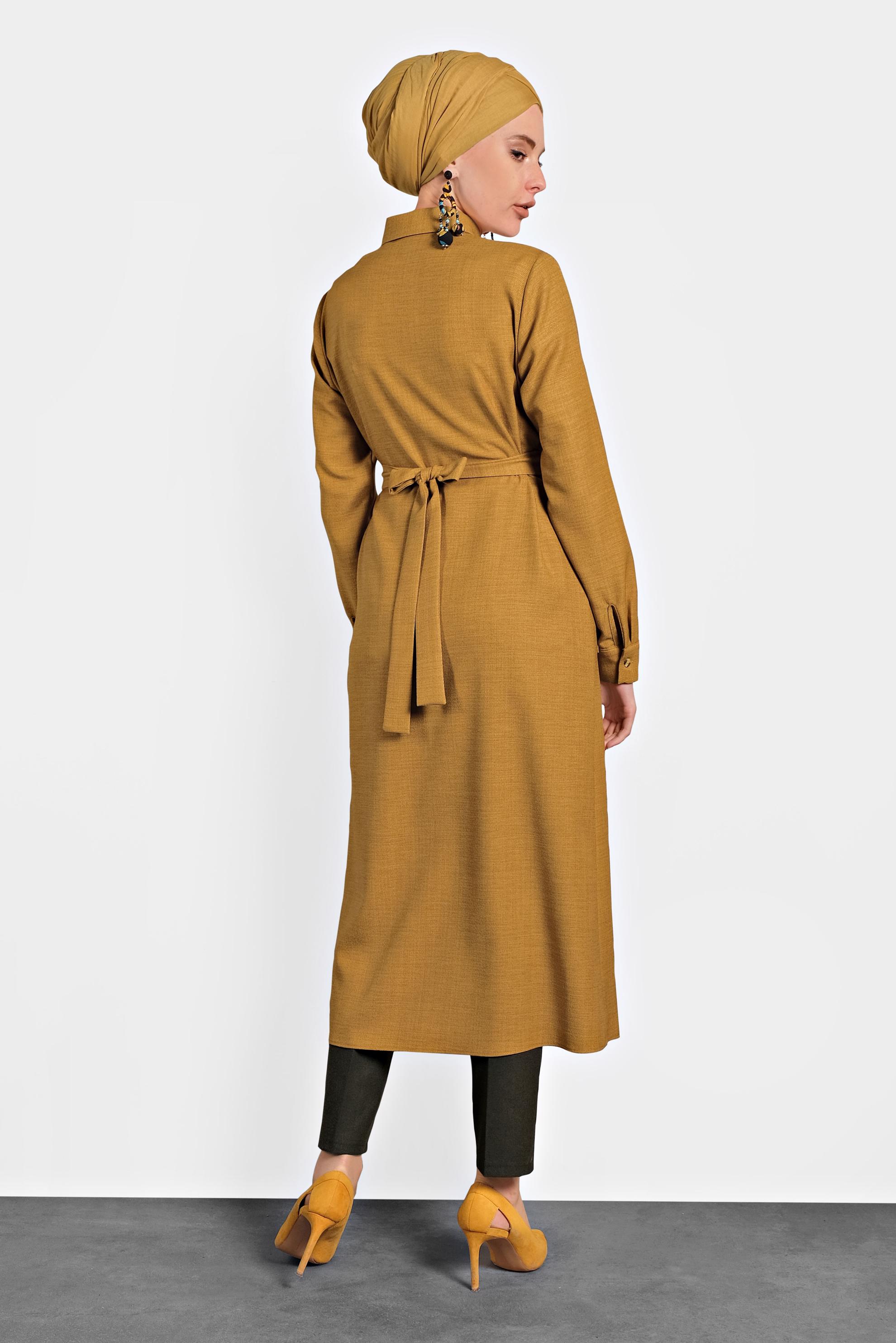 Tesettür giyim SARI DÜĞMELİ CEPLİ TUNİK 40256