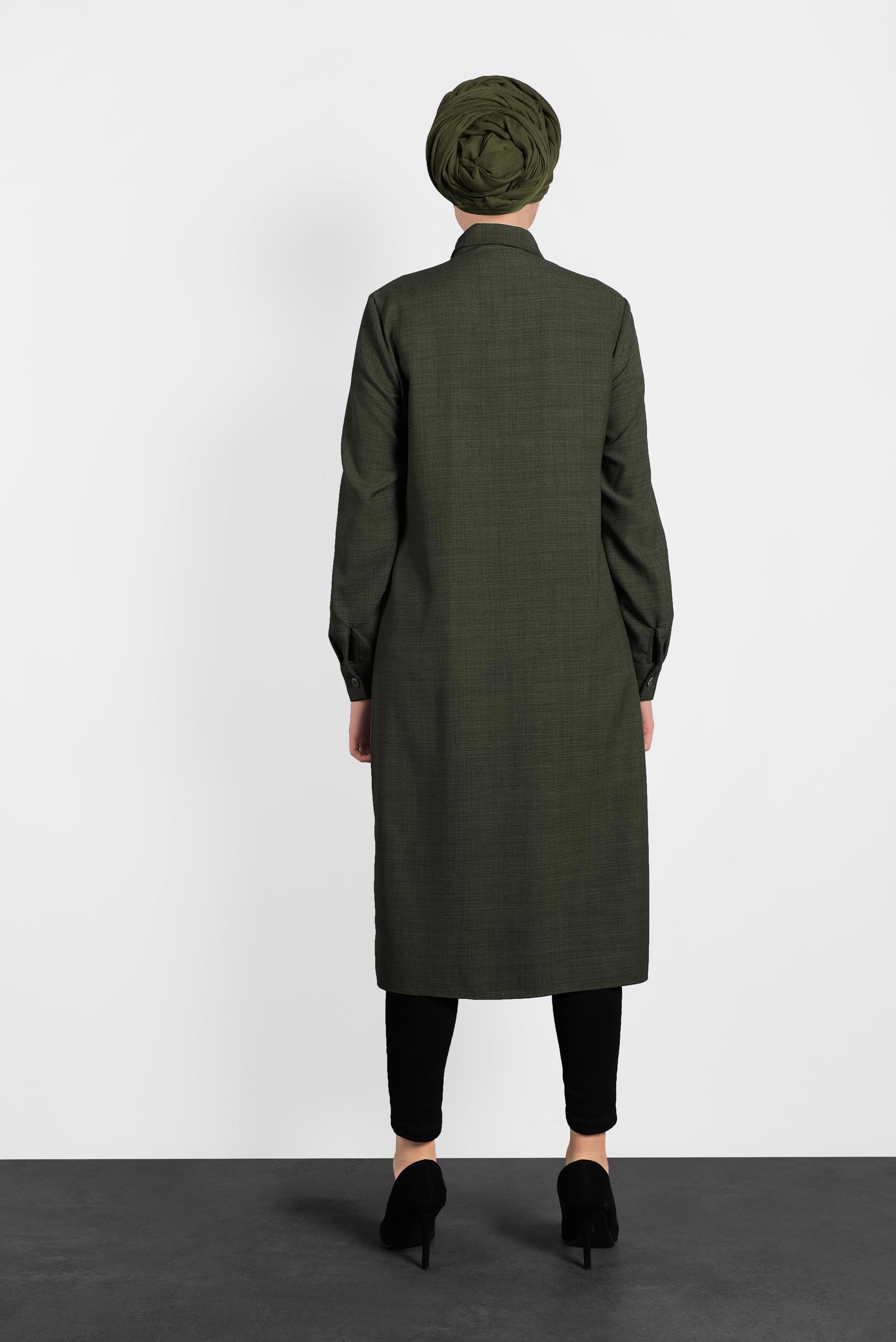 Tesettür giyim HAKİ YIRTMAÇLI GİZLİ DÜĞMELİ TUNİK 40257