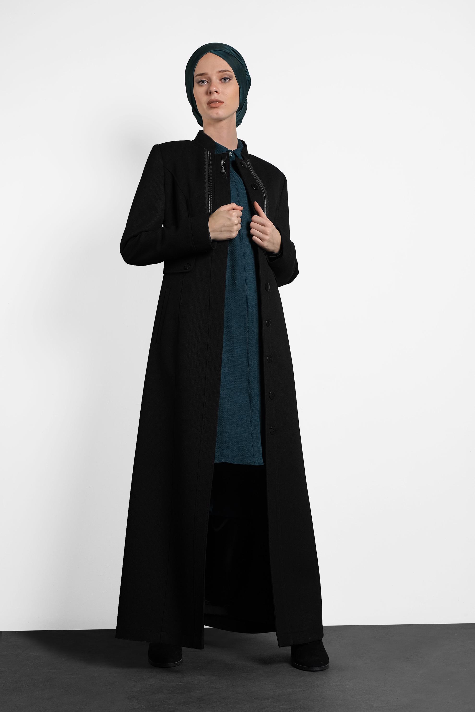 Tesettür giyim MAVİ YIRTMAÇLI GİZLİ DÜĞMELİ TUNİK 40257