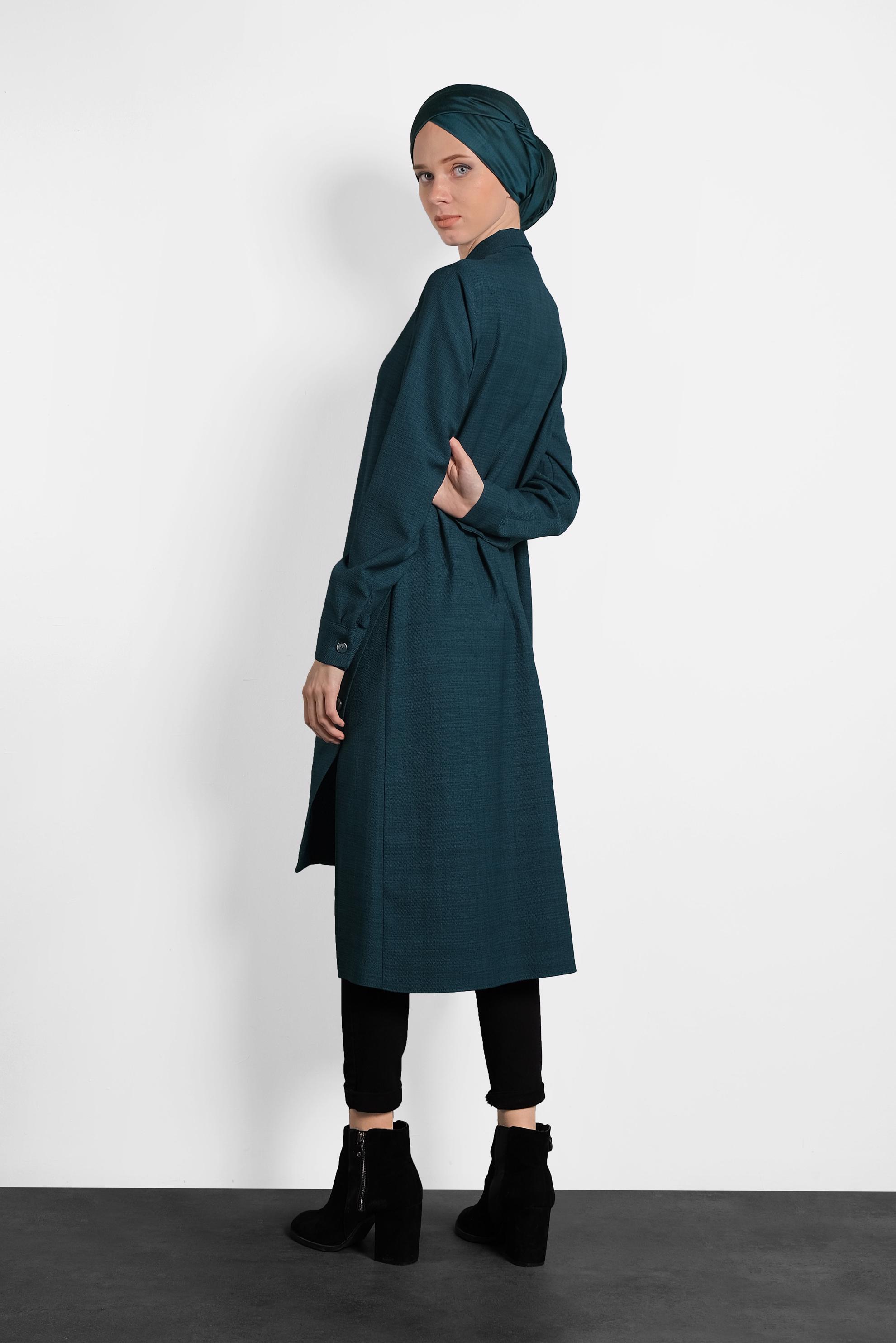 Tesettür giyim MAVİ YIRTMAÇLI GİZLİ DÜĞMELİ TUNİK 40257