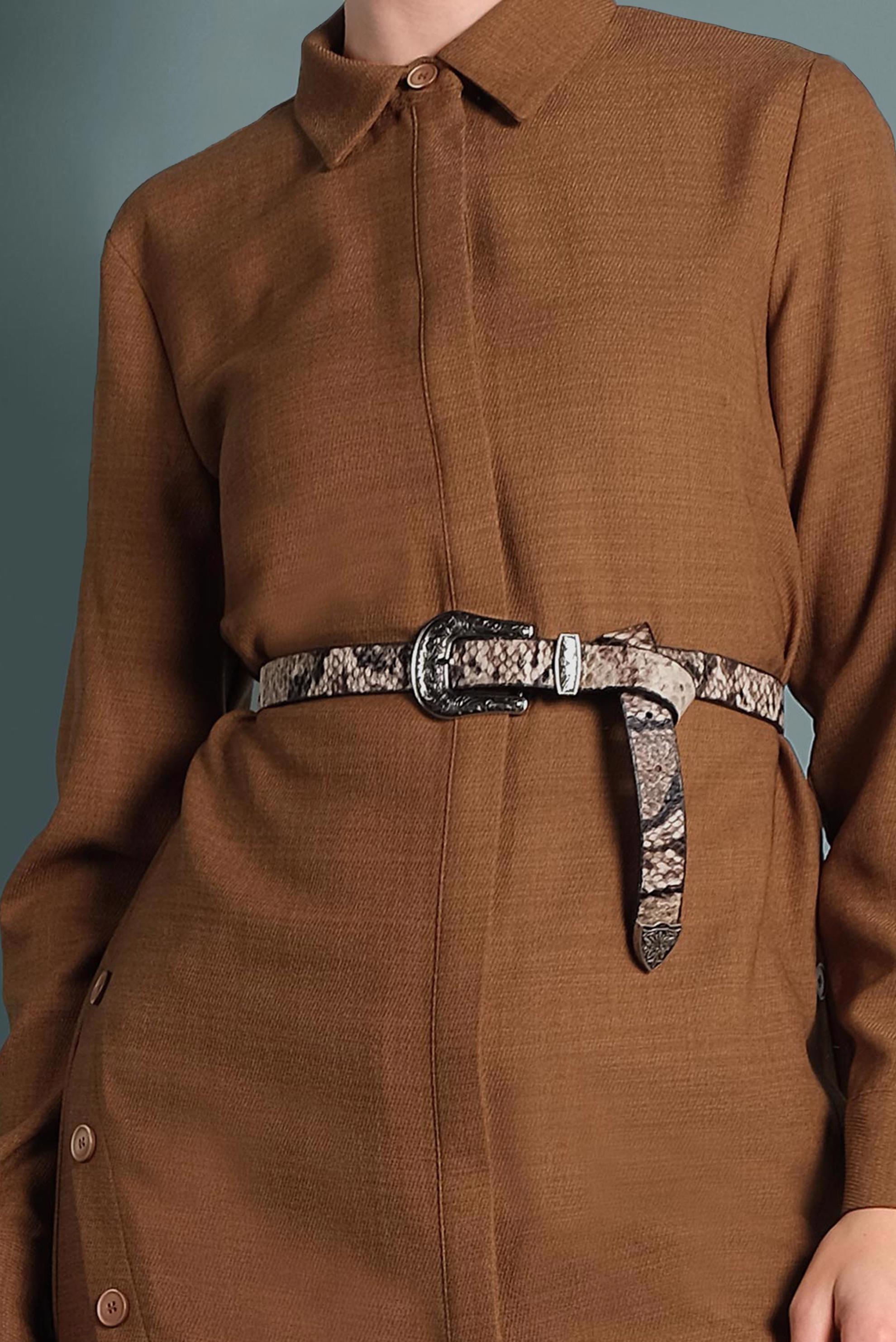 Tesettür giyim KAHVE YIRTMAÇLI GİZLİ DÜĞMELİ TUNİK 40257