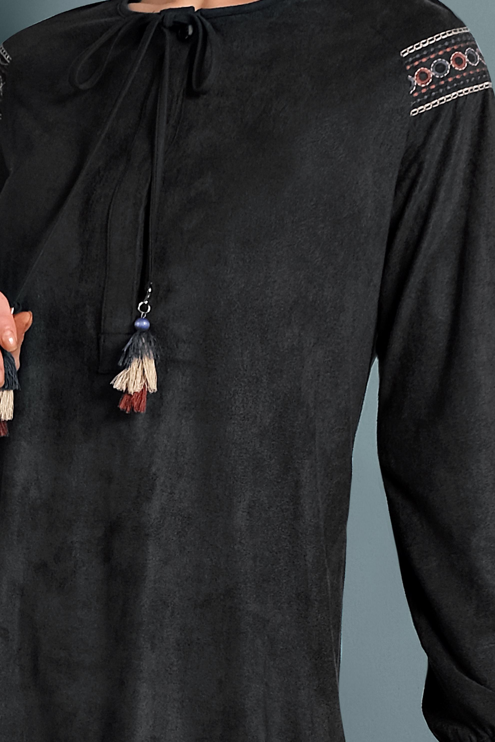 Tesettür giyim SİYAH YAKASI BAĞCIKLI TUNİK 40263 