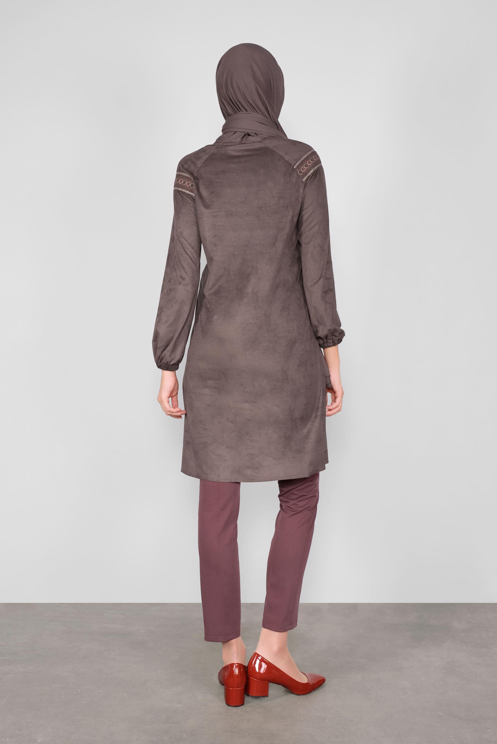 Tesettür giyim GRİ YAKASI BAĞCIKLI TUNİK 40263 