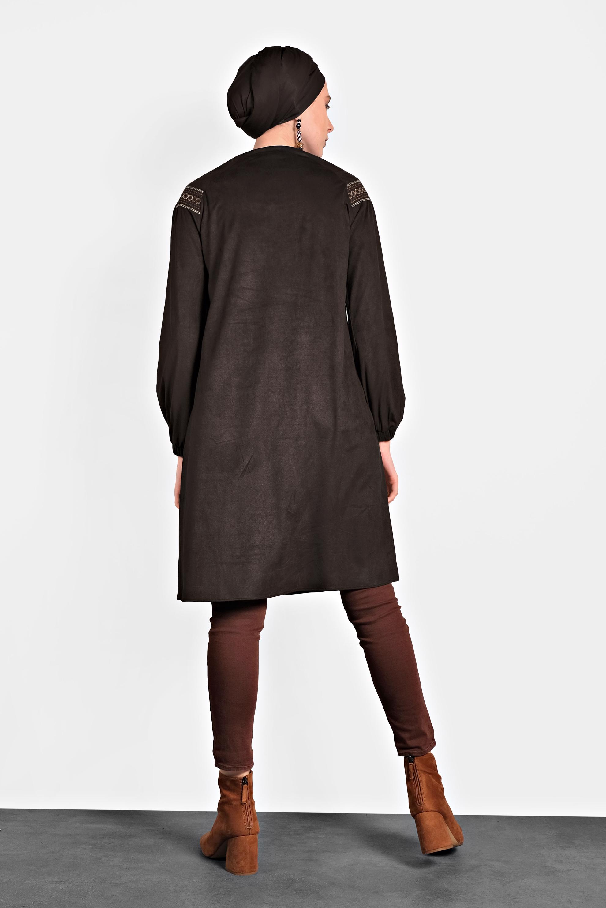 Tesettür giyim KAHVE YAKASI BAĞCIKLI TUNİK 40263 