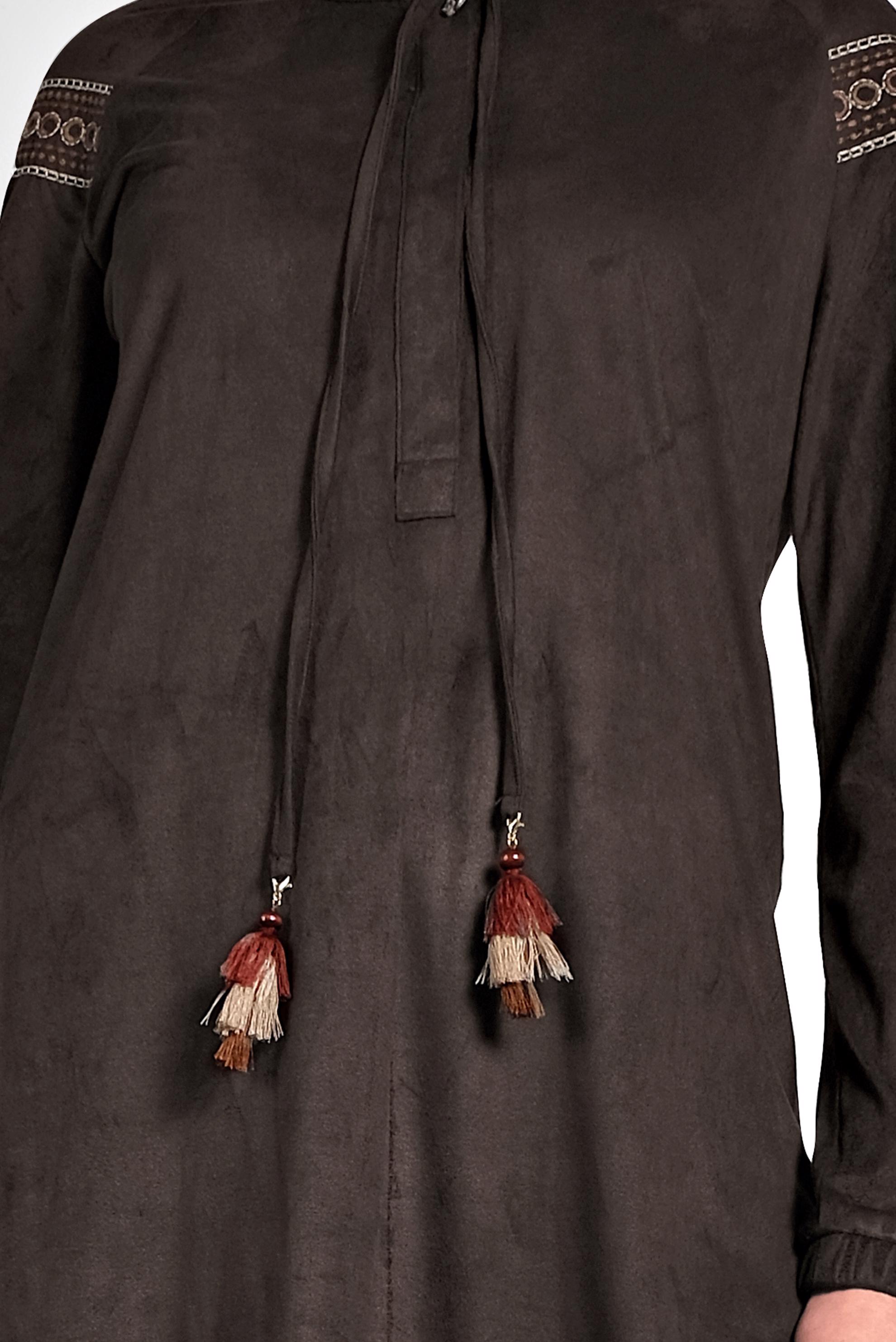 Tesettür giyim KAHVE YAKASI BAĞCIKLI TUNİK 40263 