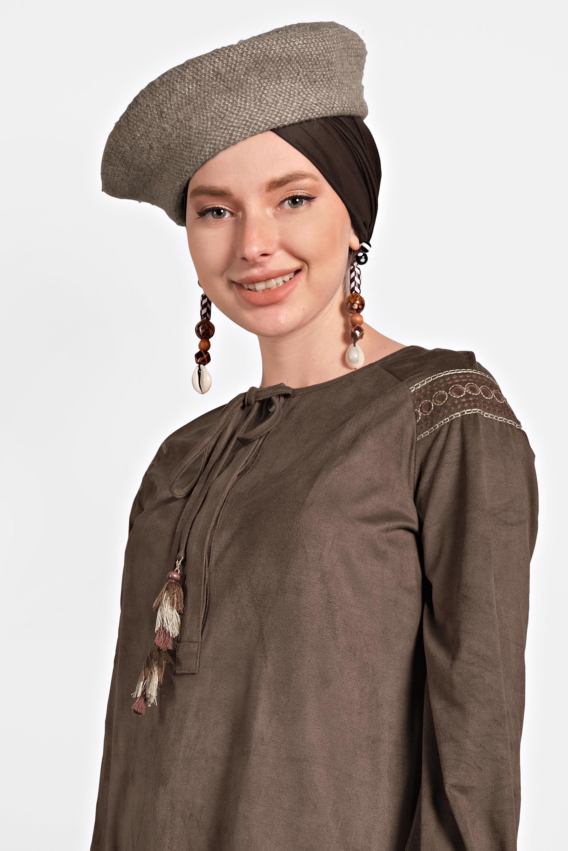 Tesettür giyim VİZON YAKASI BAĞCIKLI TUNİK 40263 