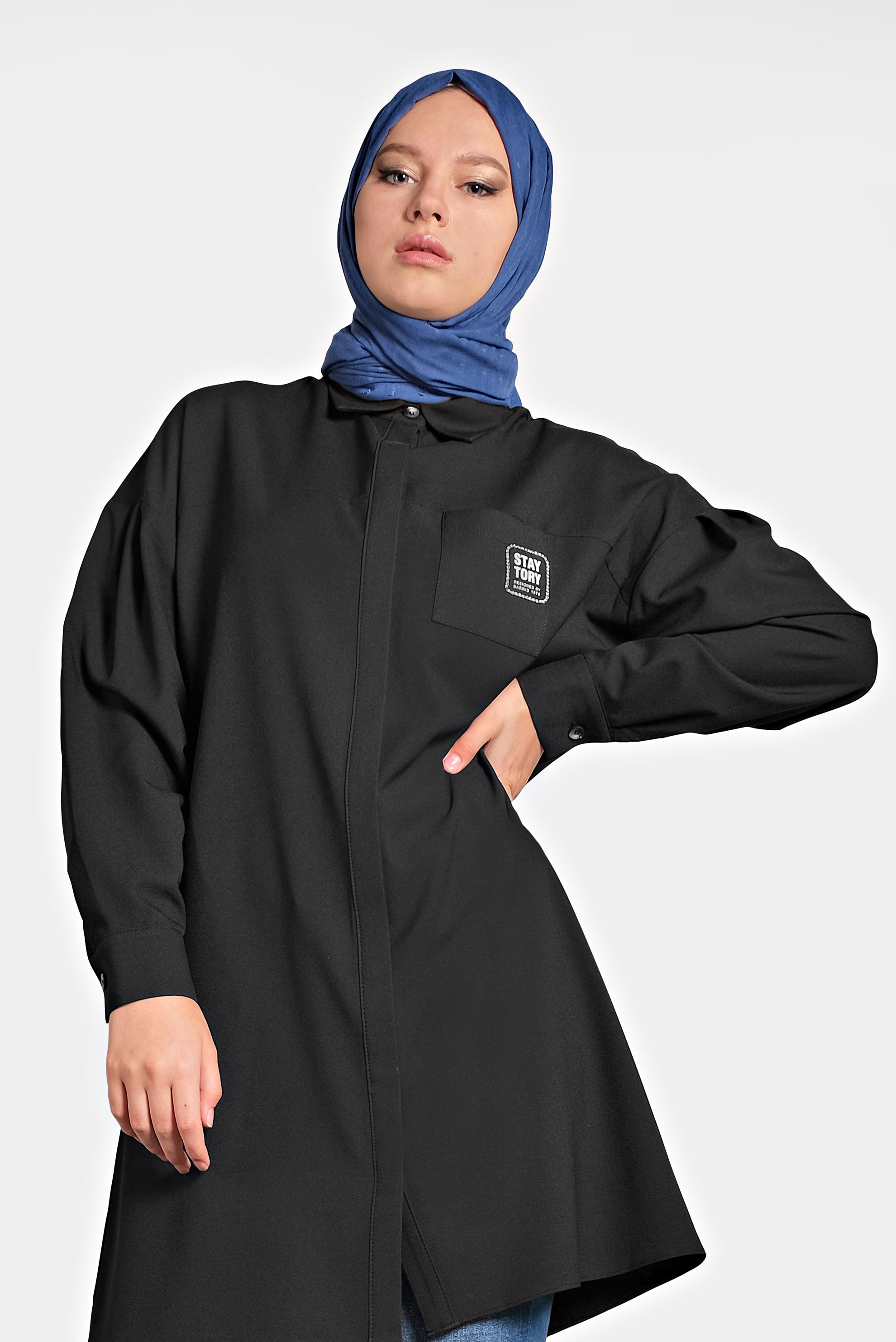Tesettür giyim SİYAH DÜĞMELİ TUNİK 40277 