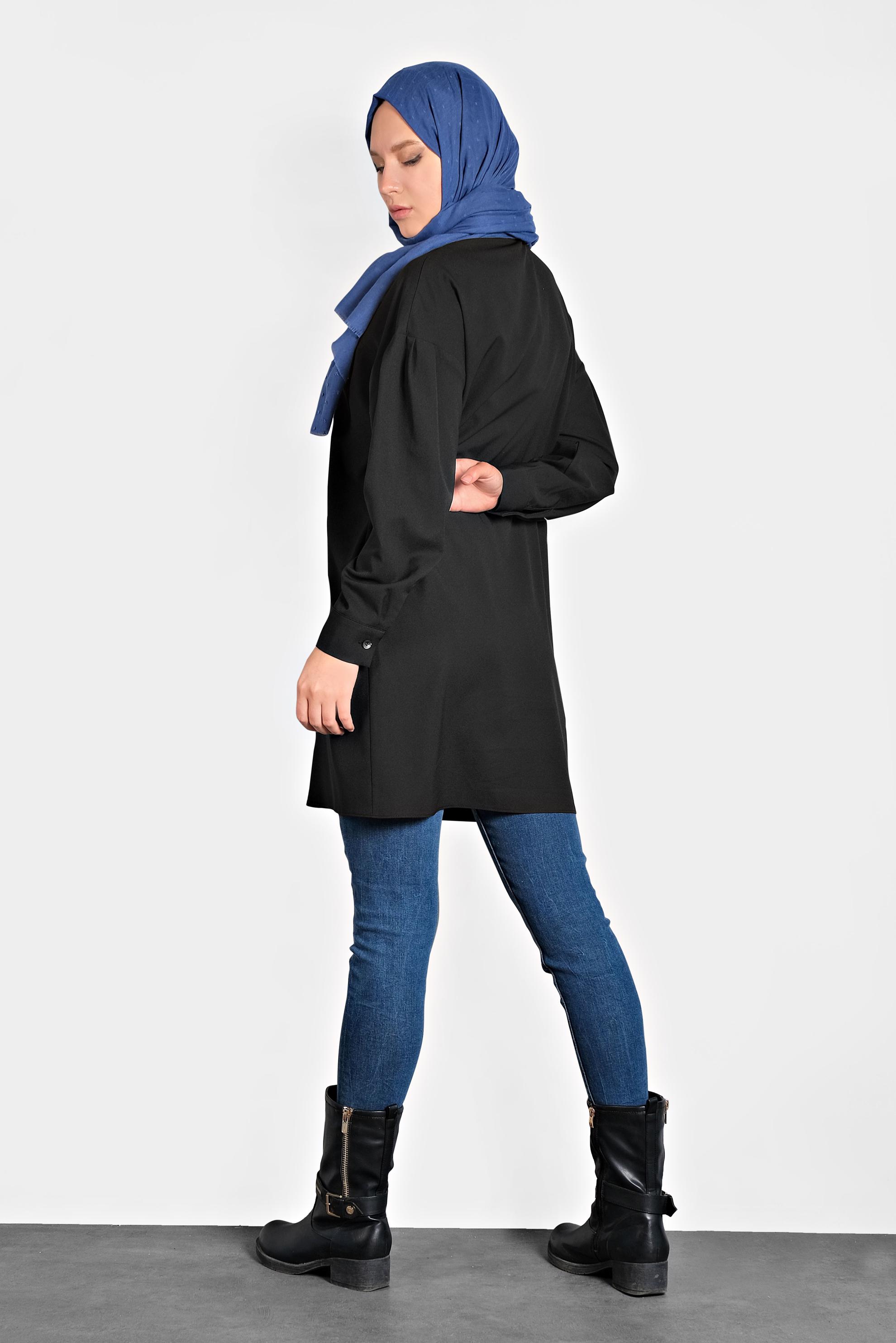 Tesettür giyim SİYAH DÜĞMELİ TUNİK 40277 