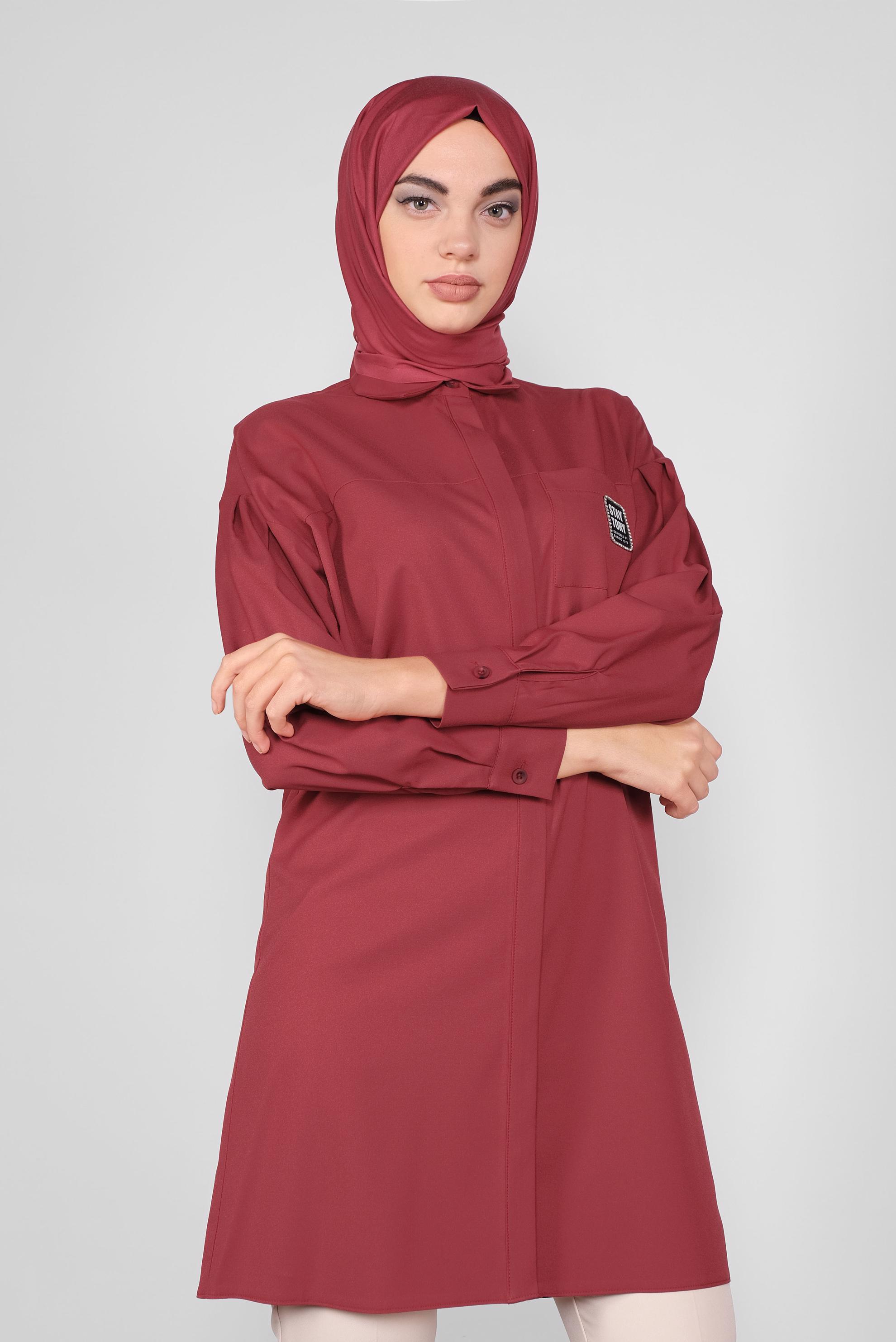 Tesettür giyim BORDO DÜĞMELİ TUNİK 40277 