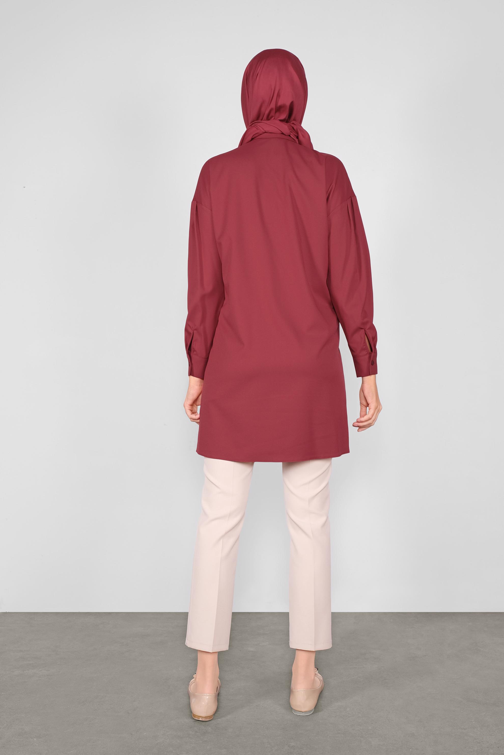 Tesettür giyim BORDO DÜĞMELİ TUNİK 40277 