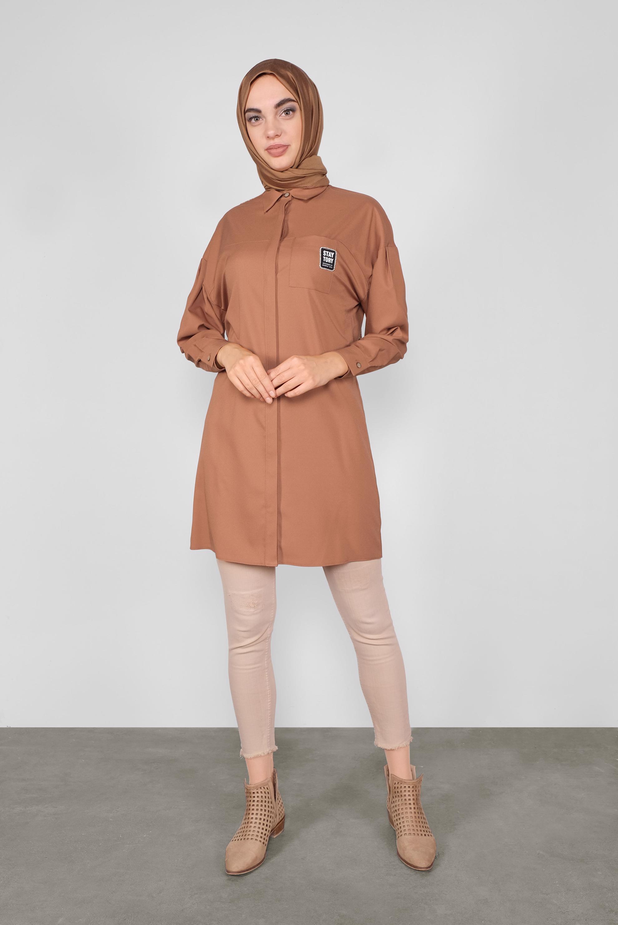 Tesettür giyim TABA DÜĞMELİ TUNİK 40277 