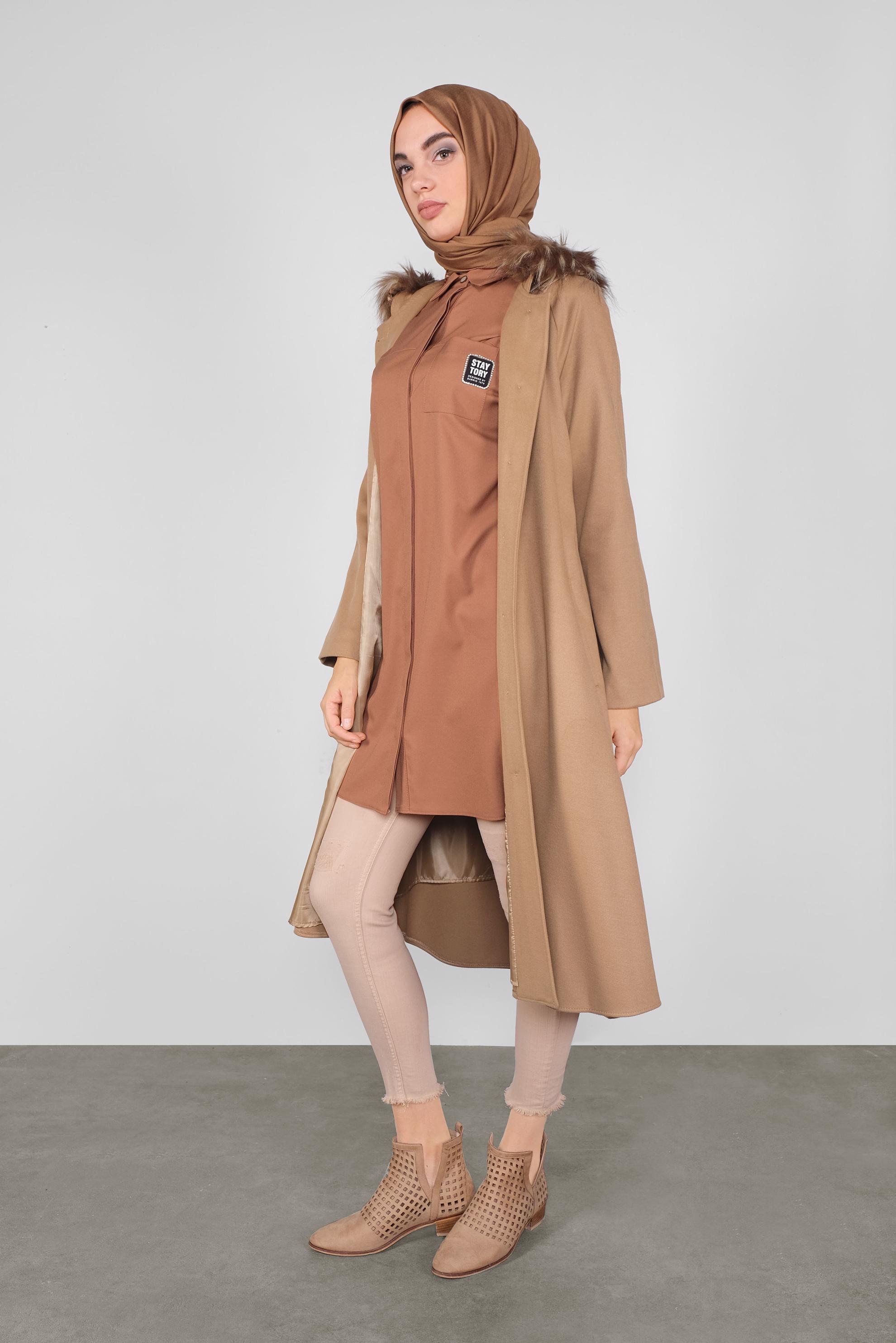 Tesettür giyim TABA DÜĞMELİ TUNİK 40277 