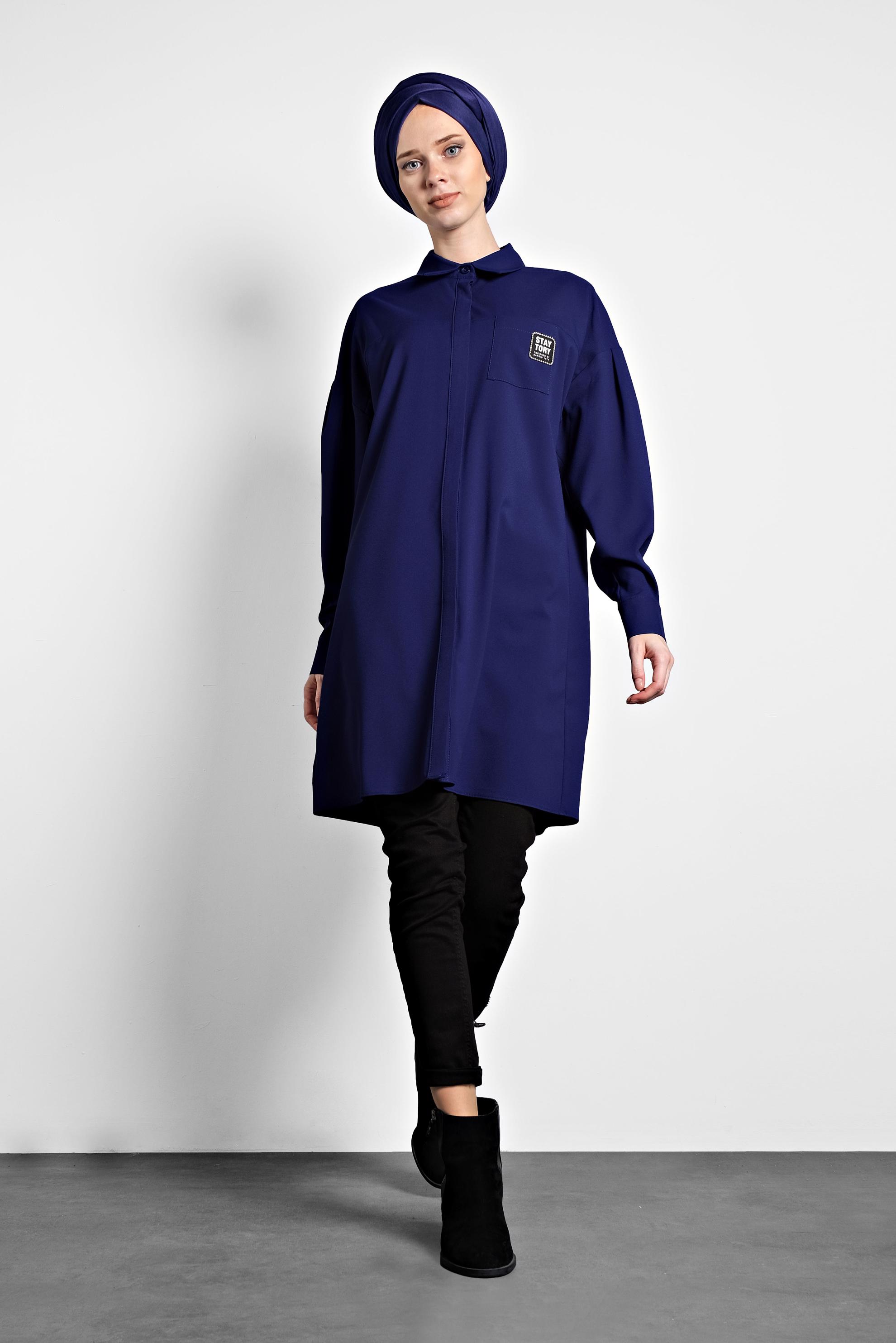 Tesettür giyim LACİVERT DÜĞMELİ TUNİK 40277 