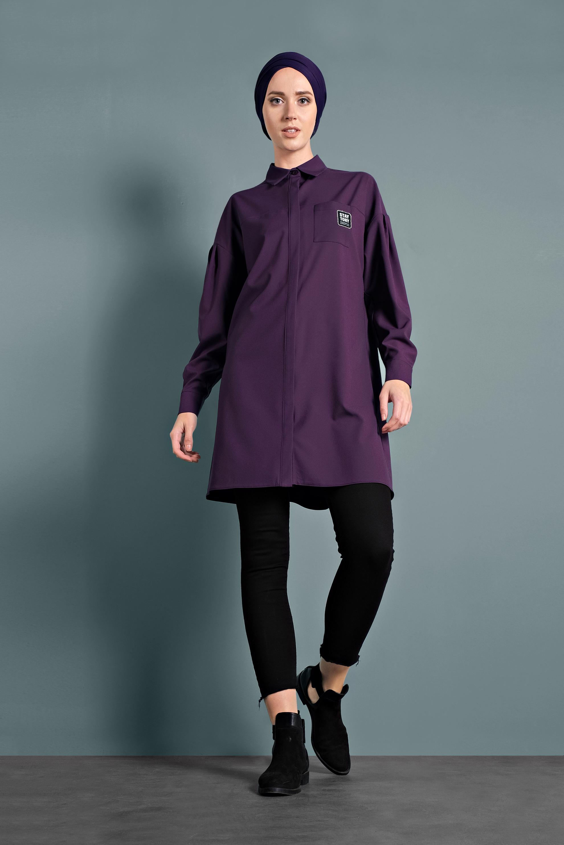 Tesettür giyim MOR DÜĞMELİ TUNİK 40277 