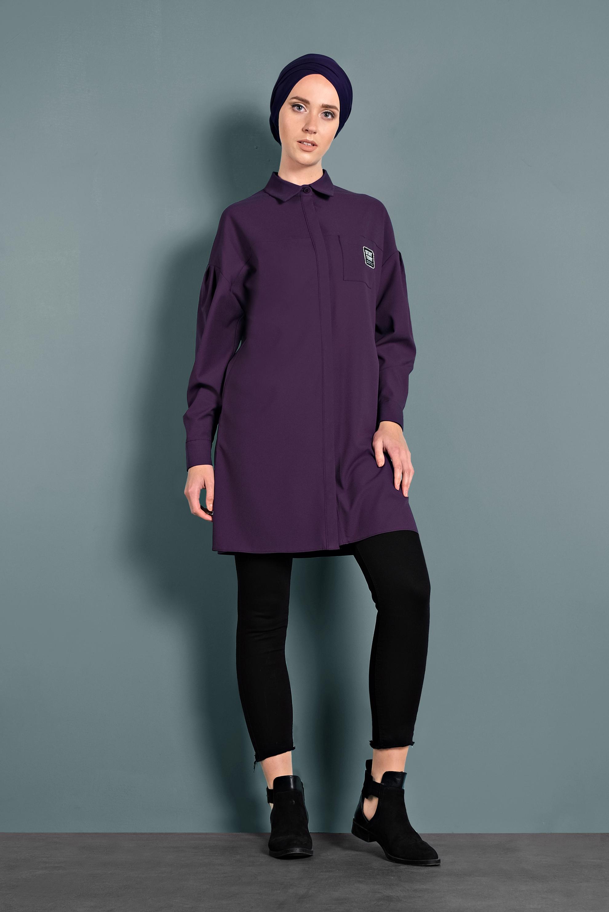 Tesettür giyim MOR DÜĞMELİ TUNİK 40277 