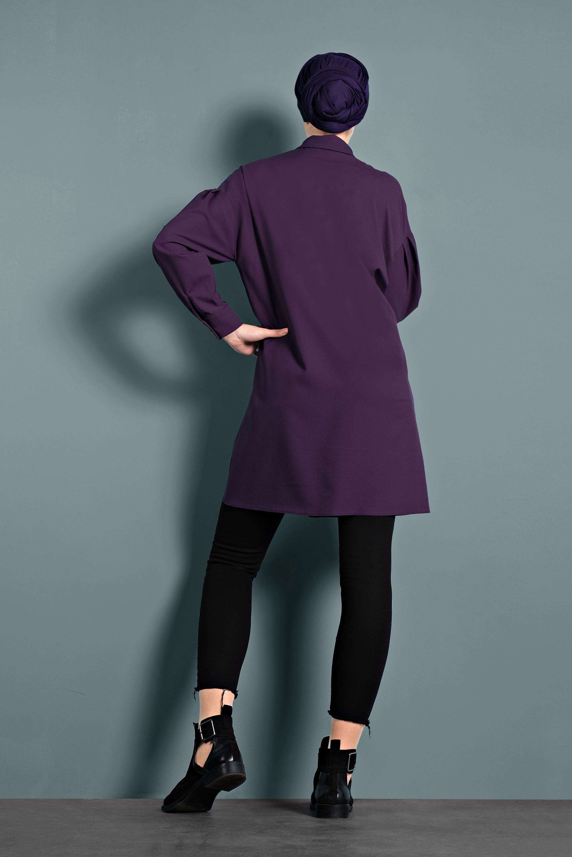 Tesettür giyim MOR DÜĞMELİ TUNİK 40277 