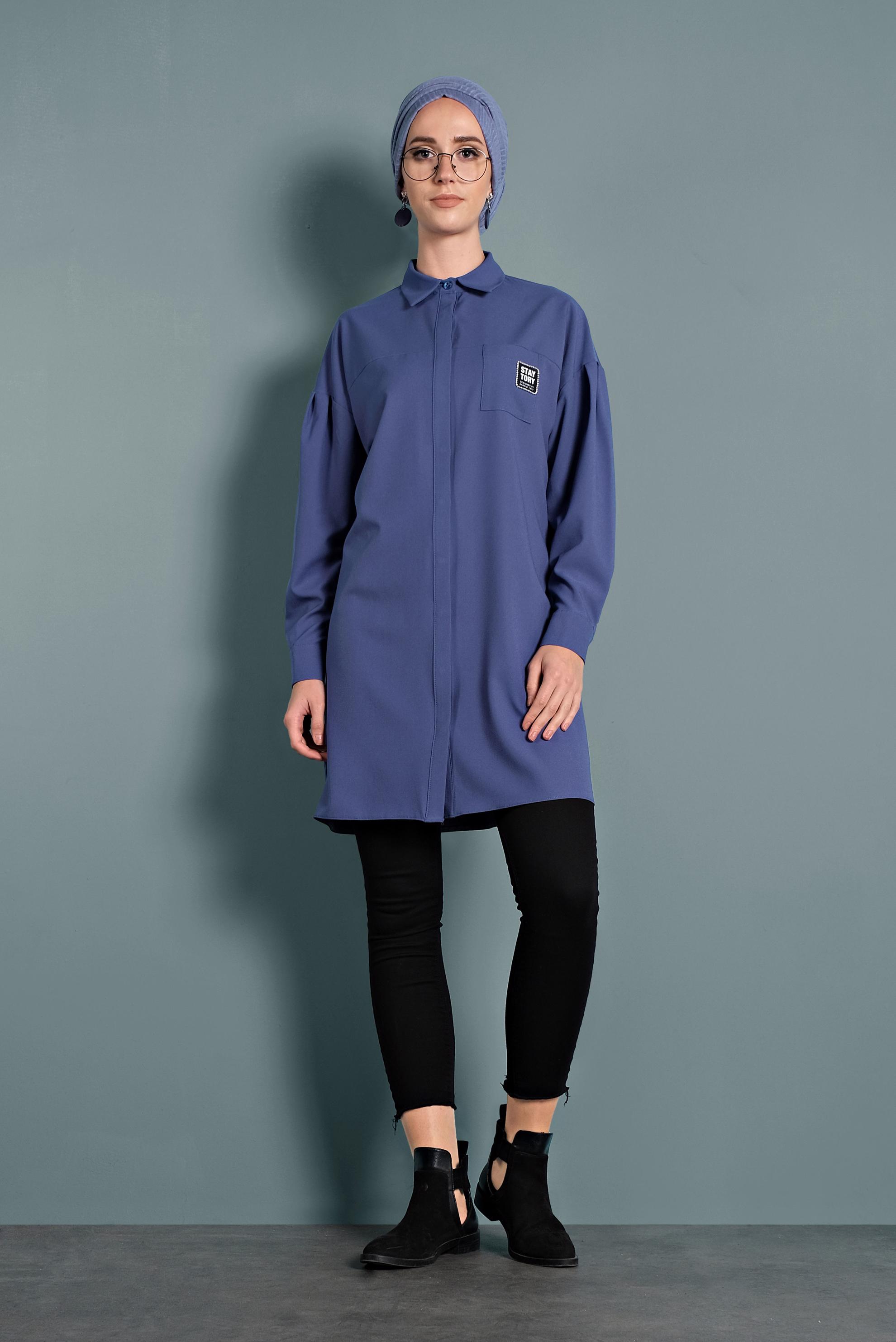 Tesettür giyim MAVİ DÜĞMELİ TUNİK 40277 