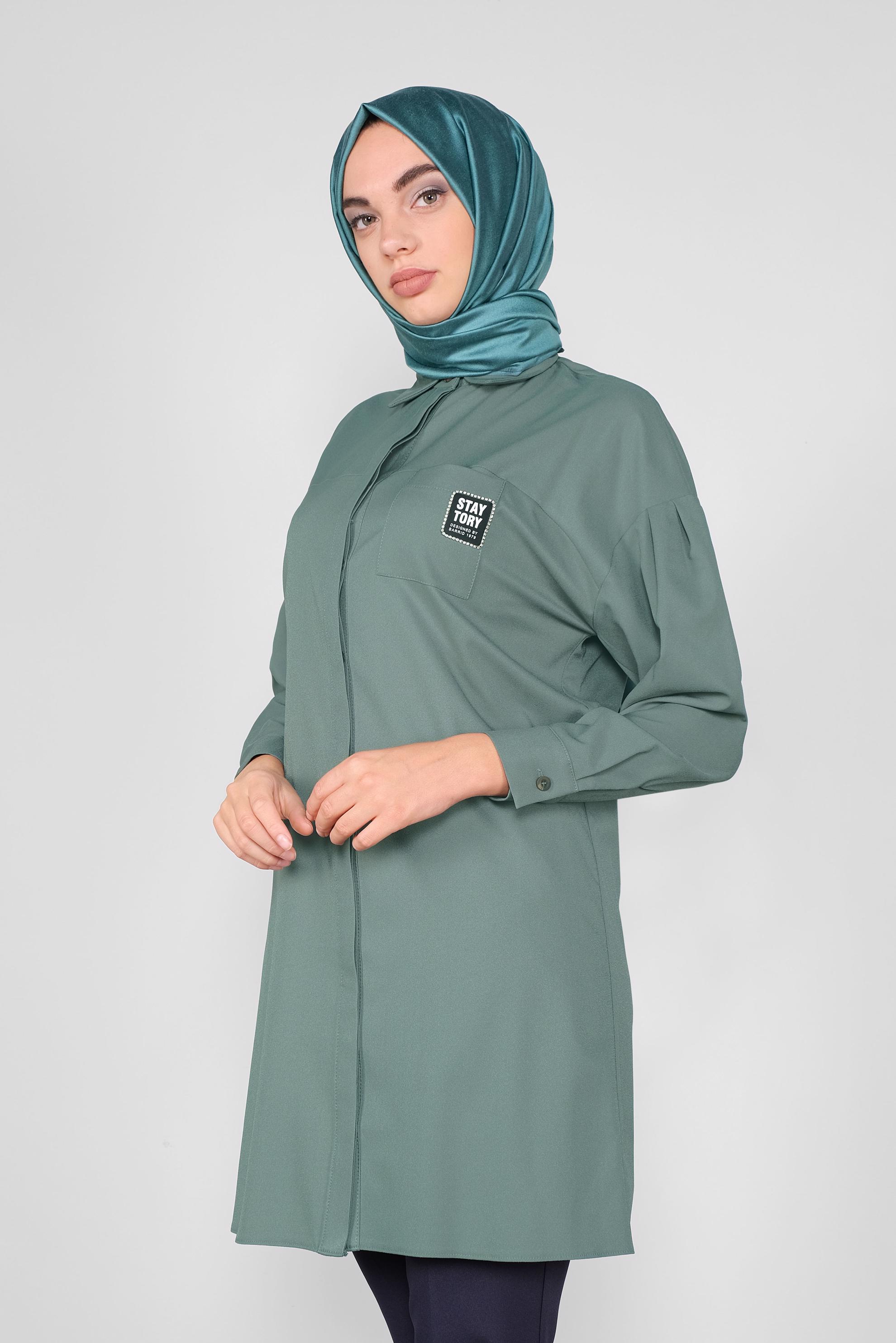 Tesettür giyim YEŞİL DÜĞMELİ TUNİK 40277 