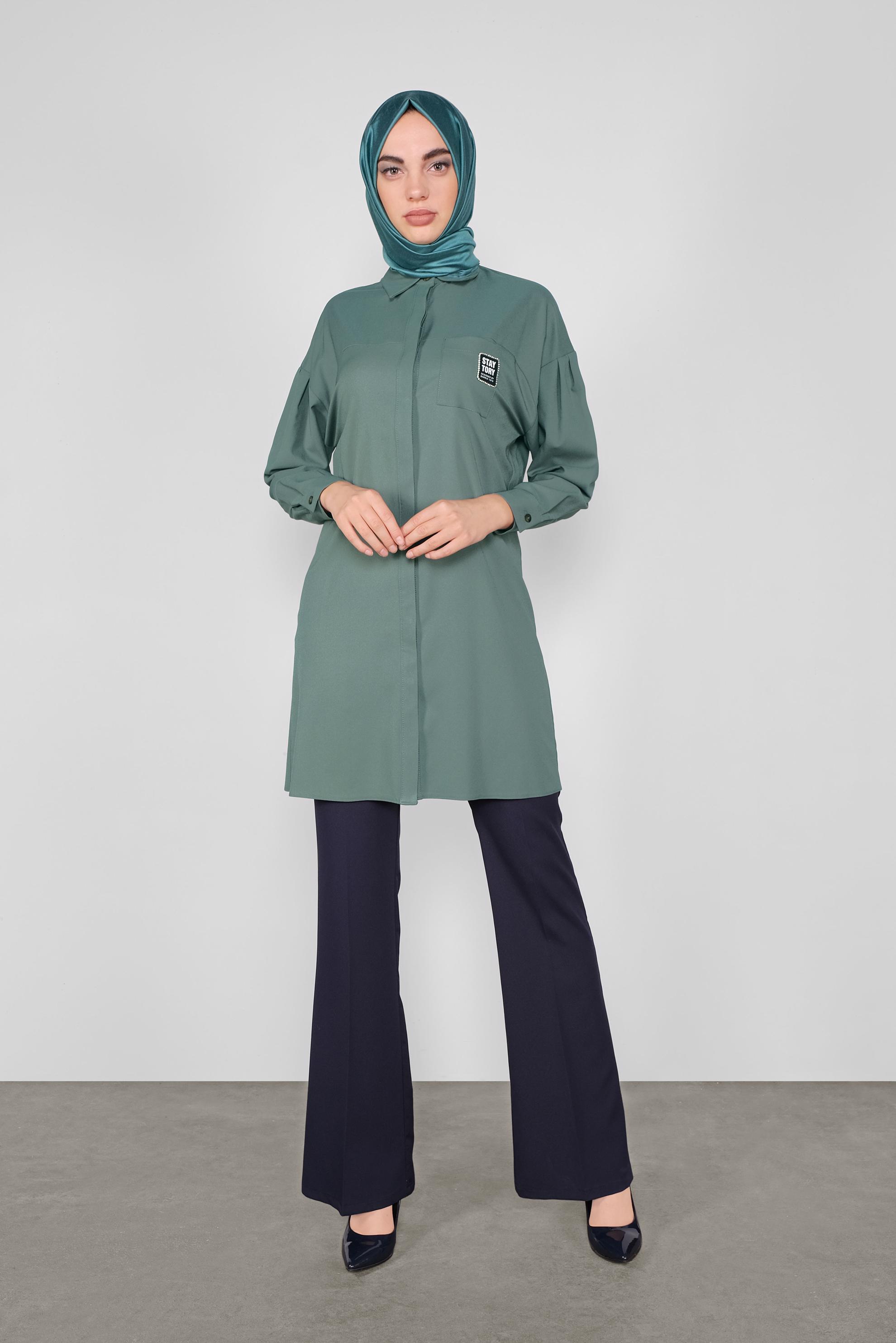 Tesettür giyim YEŞİL DÜĞMELİ TUNİK 40277 