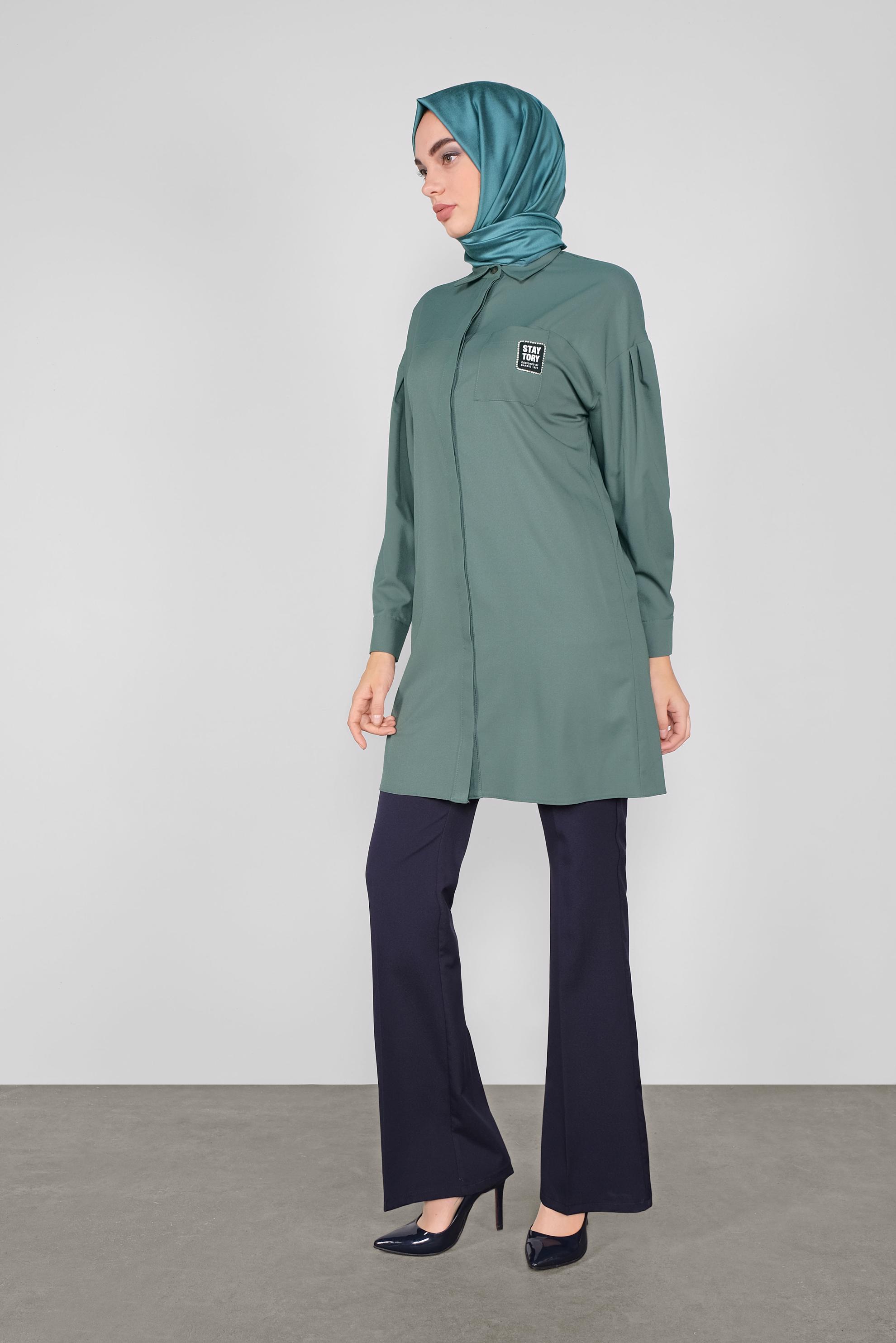 Tesettür giyim YEŞİL DÜĞMELİ TUNİK 40277 